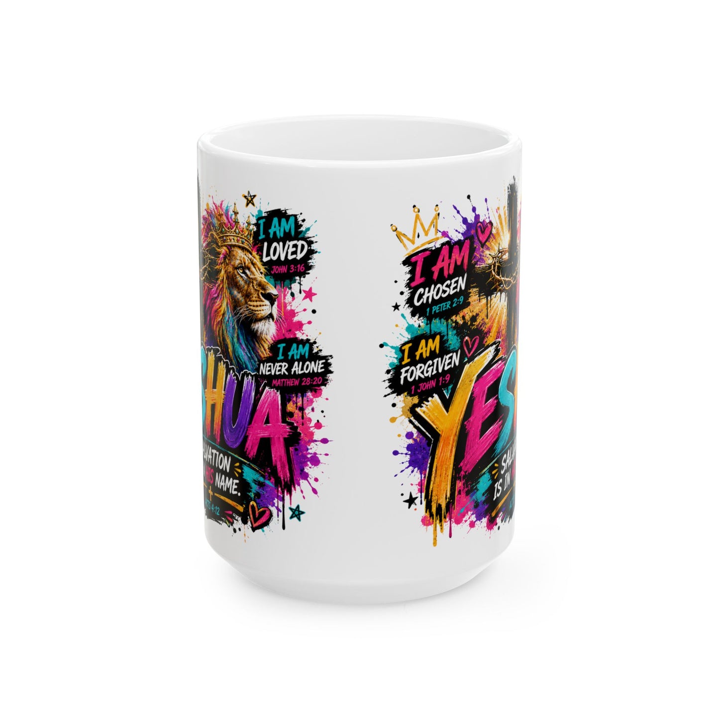 Yeshua Christian Mug Affirmation Lion Yes Mug | I Am Loved, Chosen, Forgiven Ceramic Mug