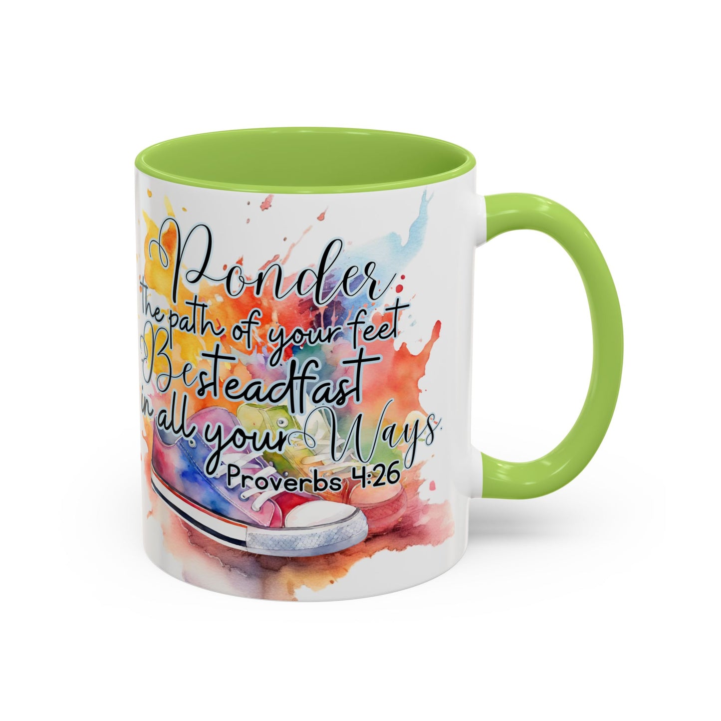 Accent Coffee Mug — Proverbs 4:26 'Ponder the Path of Your Feet' Watercolor Inspirational Mug