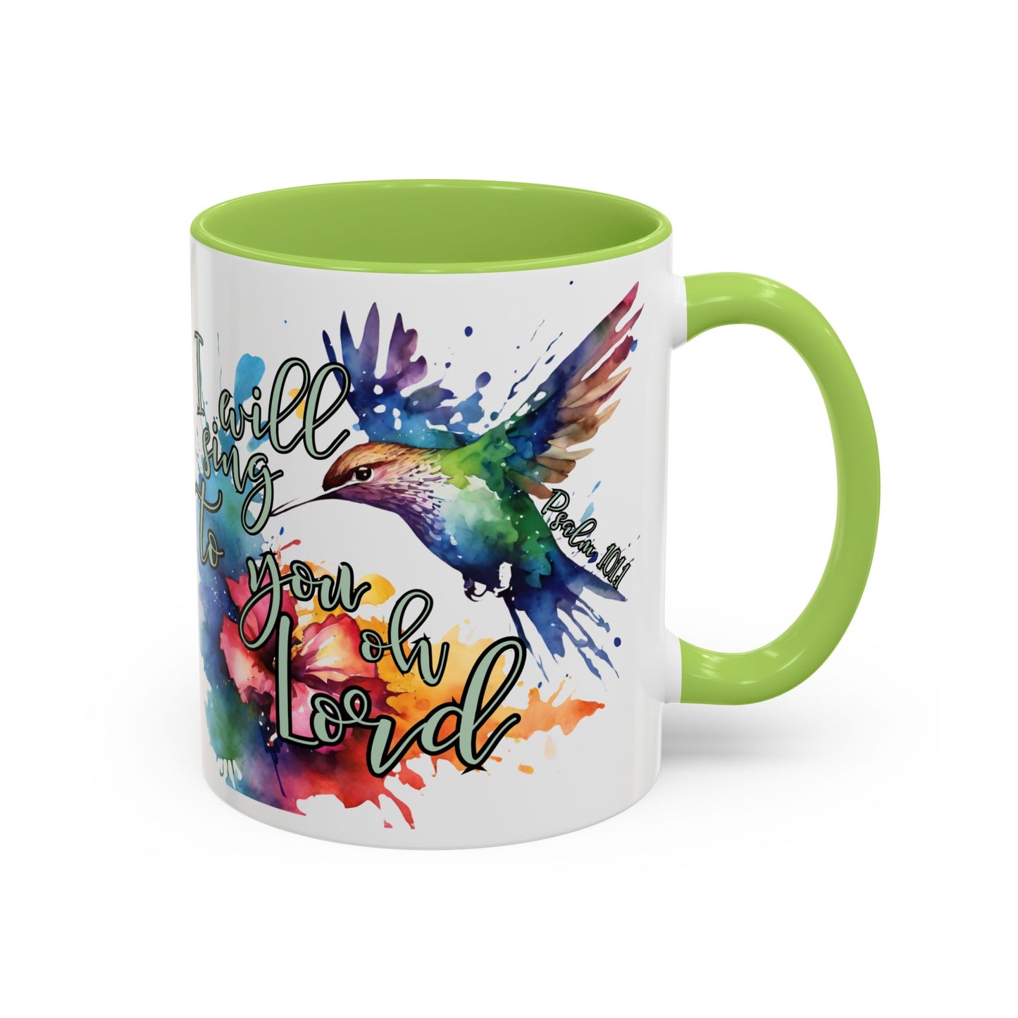 Coffee Mug — 'I Will Sing to You Lord' Watercolor Hummingbird