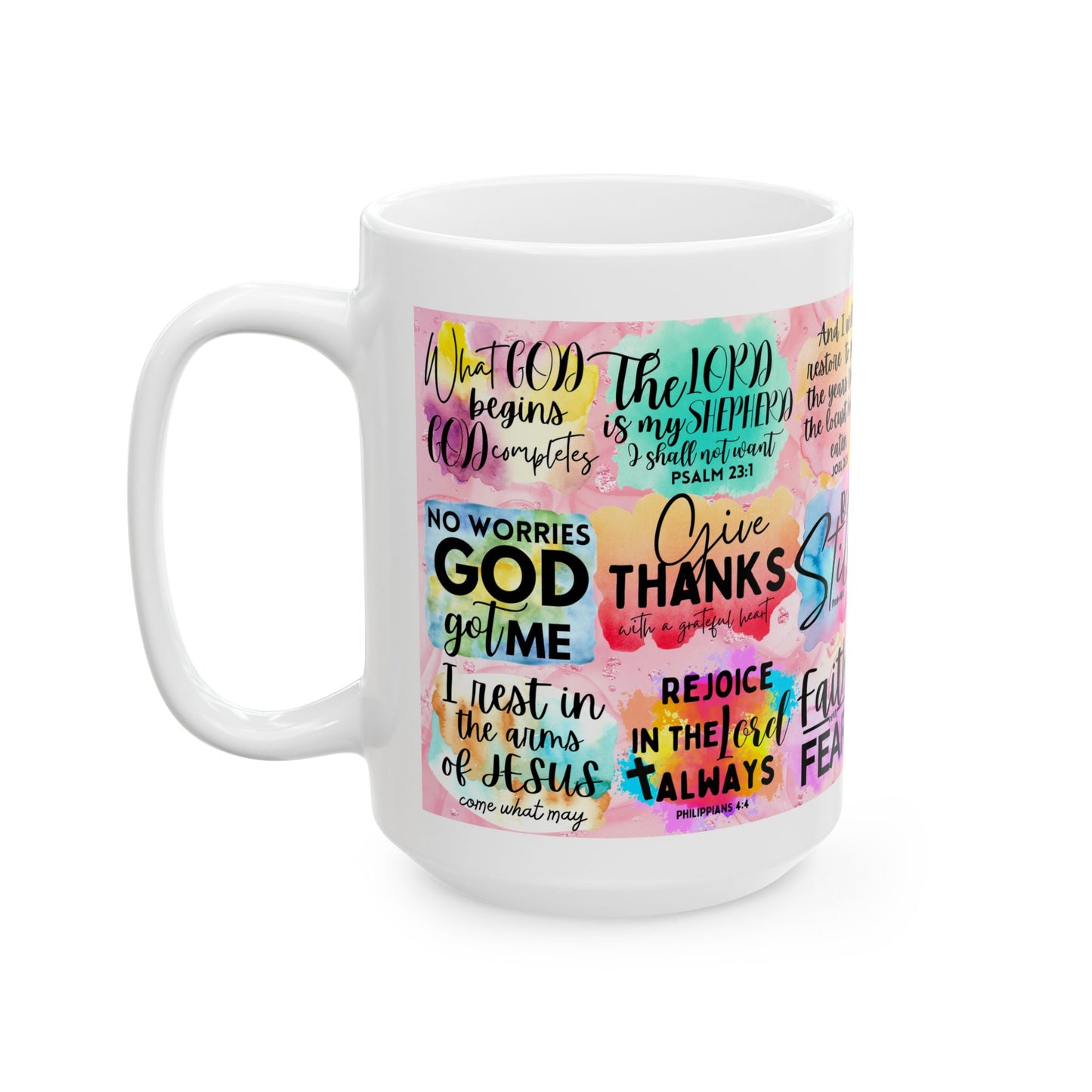 Inspirational Faith Quote Mug — Colorful Christian Scripture Coffee Cup