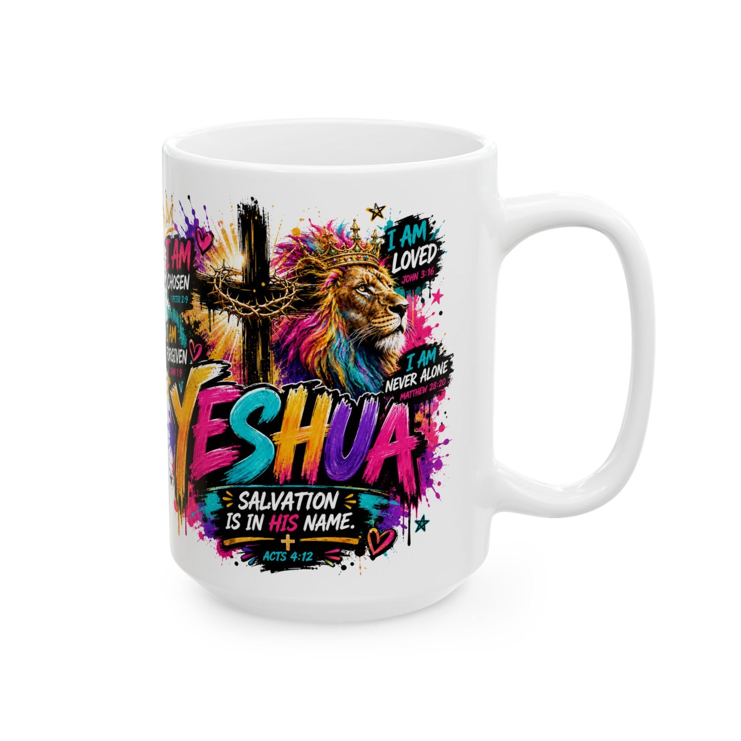 Yeshua Christian Mug Affirmation Lion Yes Mug | I Am Loved, Chosen, Forgiven Ceramic Mug