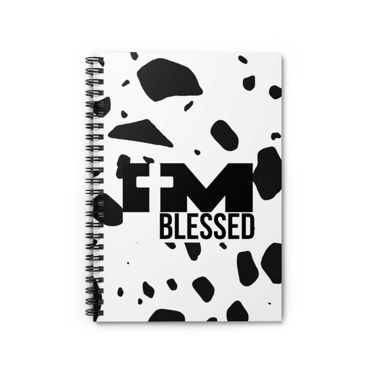 Blessed Christian Notebook — Black & White Cow Print Spiral Journal