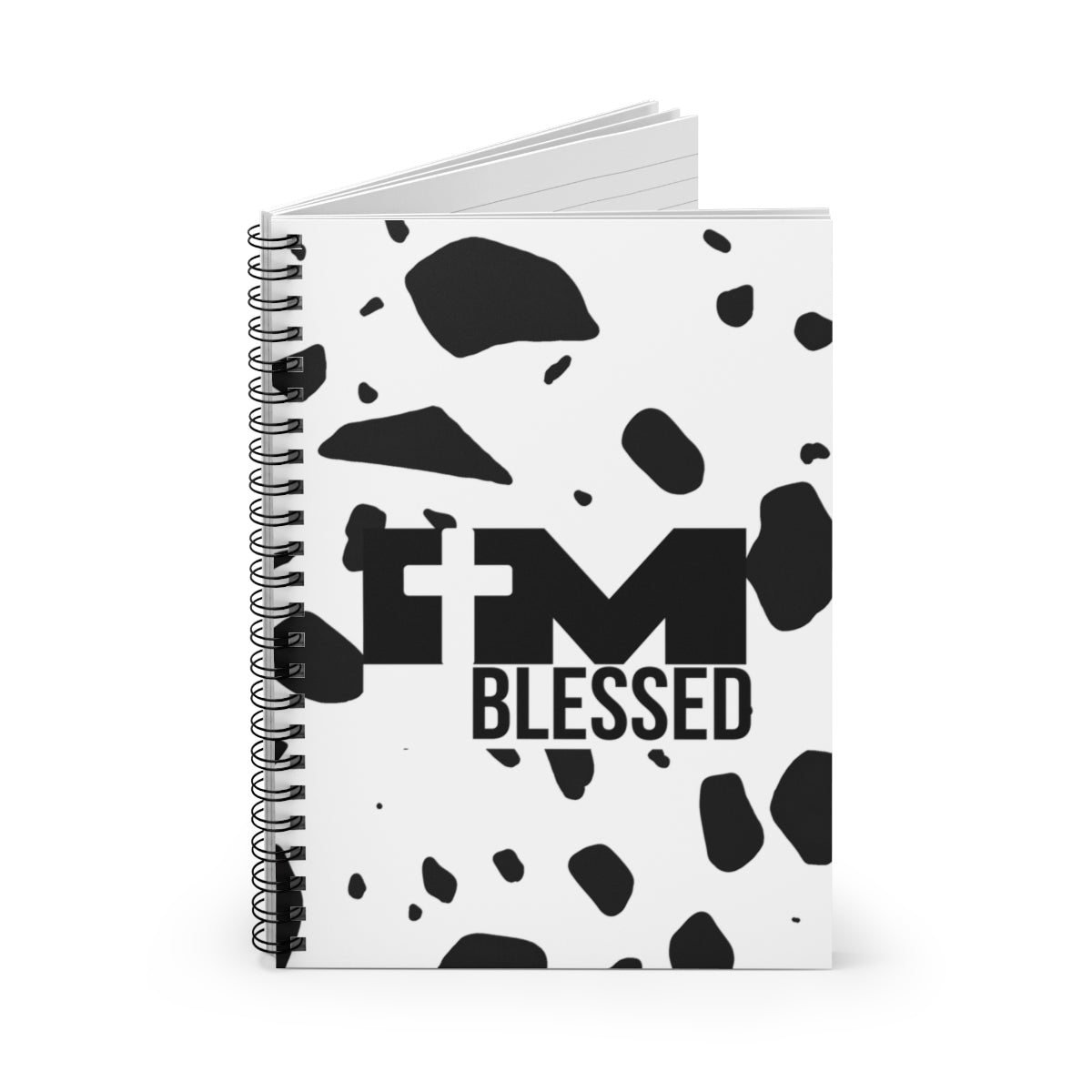 Blessed Christian Notebook — Black & White Cow Print Spiral Journal