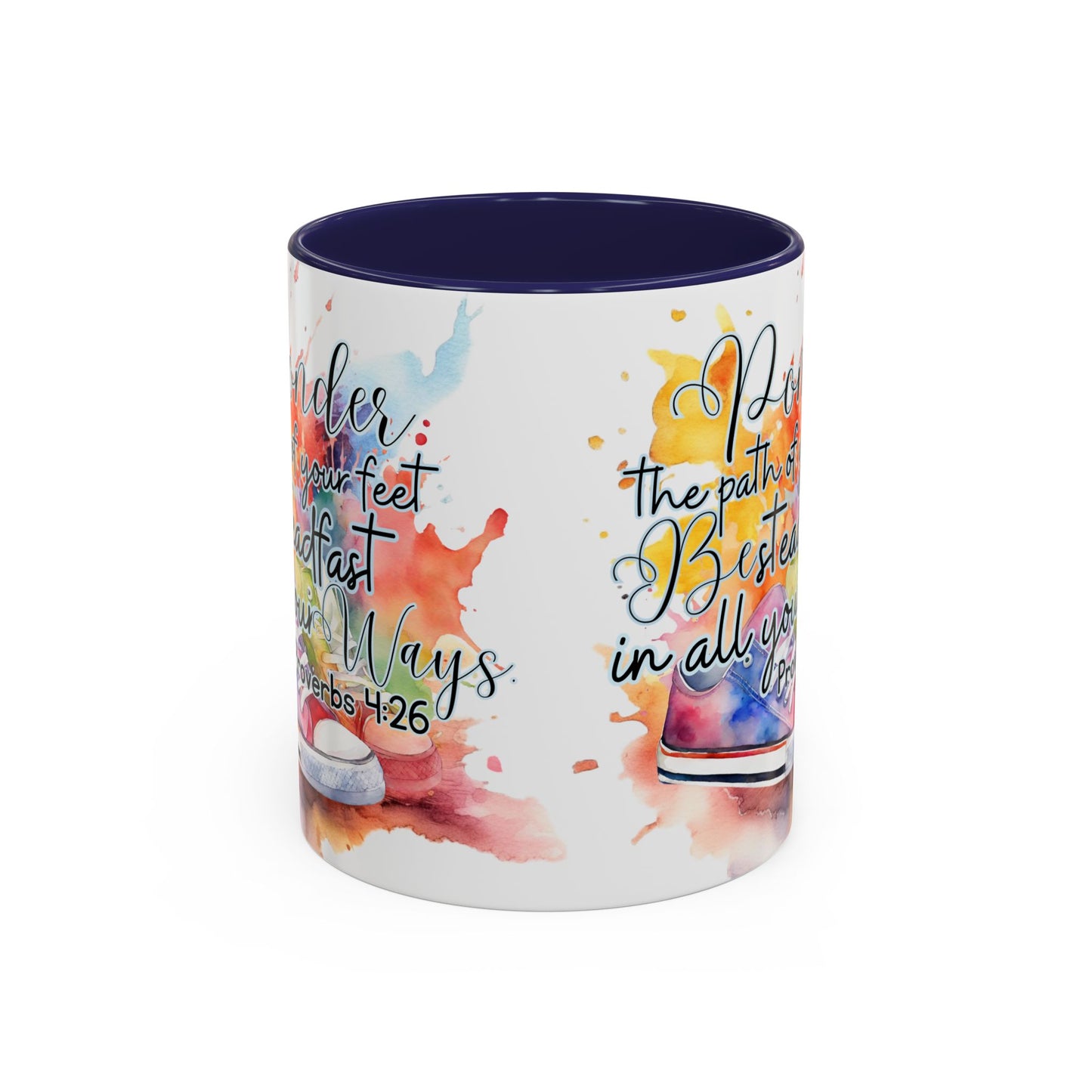 Accent Coffee Mug — Proverbs 4:26 'Ponder the Path of Your Feet' Watercolor Inspirational Mug