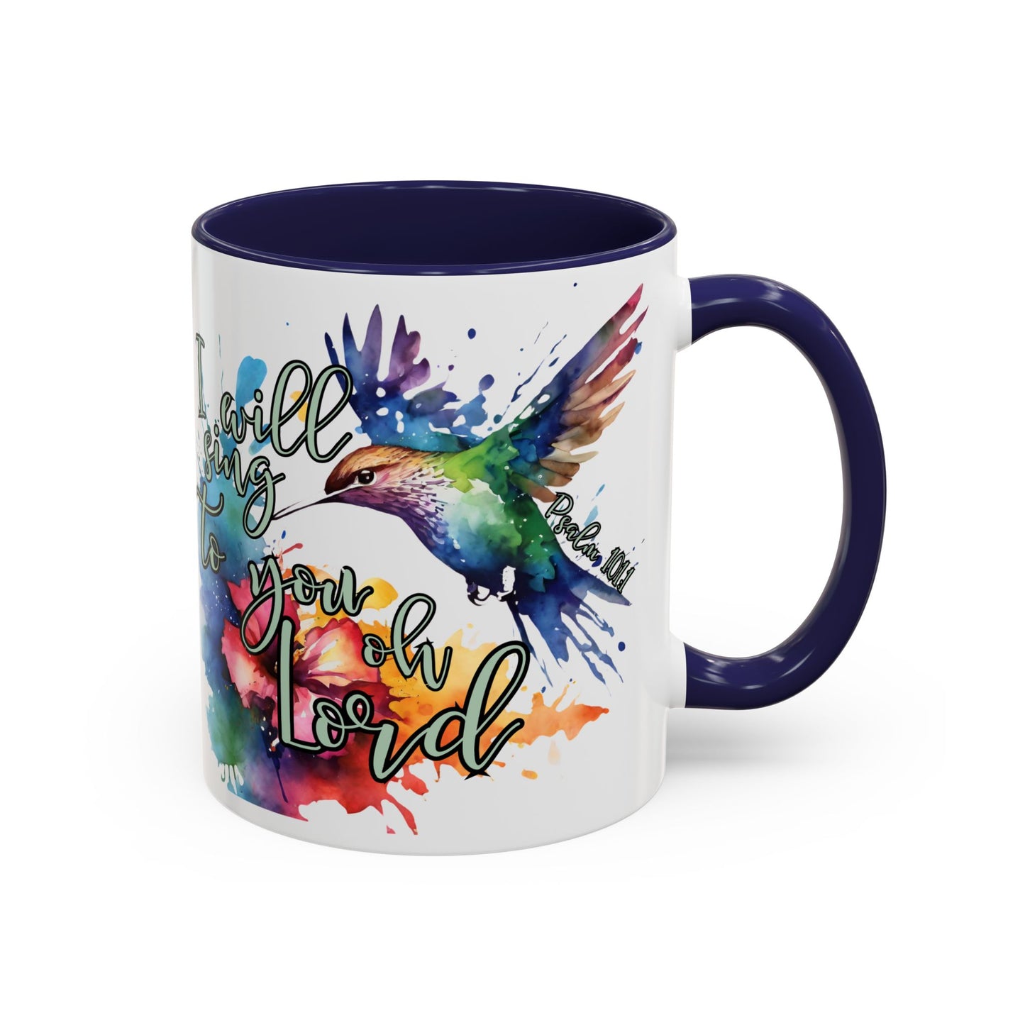 Coffee Mug — 'I Will Sing to You Lord' Watercolor Hummingbird