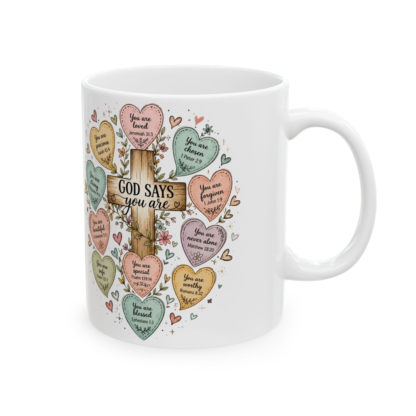Conversation Heart Scriptures Mug | Inspirational Bible Verse Hearts