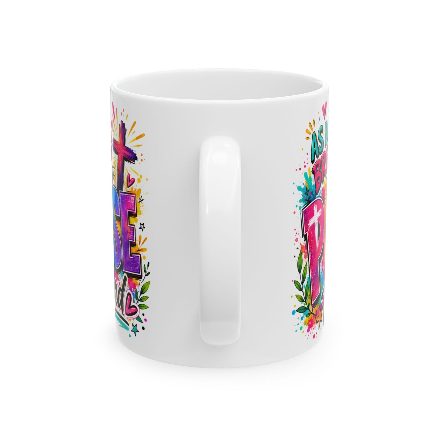 Praise Lord Christian Cross Mug | Colorful Faith Scripture Coffee Cup