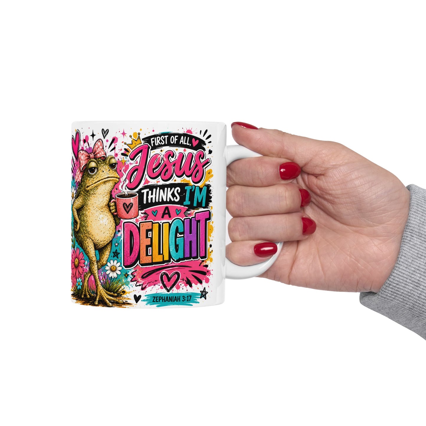 Jesus Thinks I am a Delight Mug | Colorful Frog Floral Scripture Design