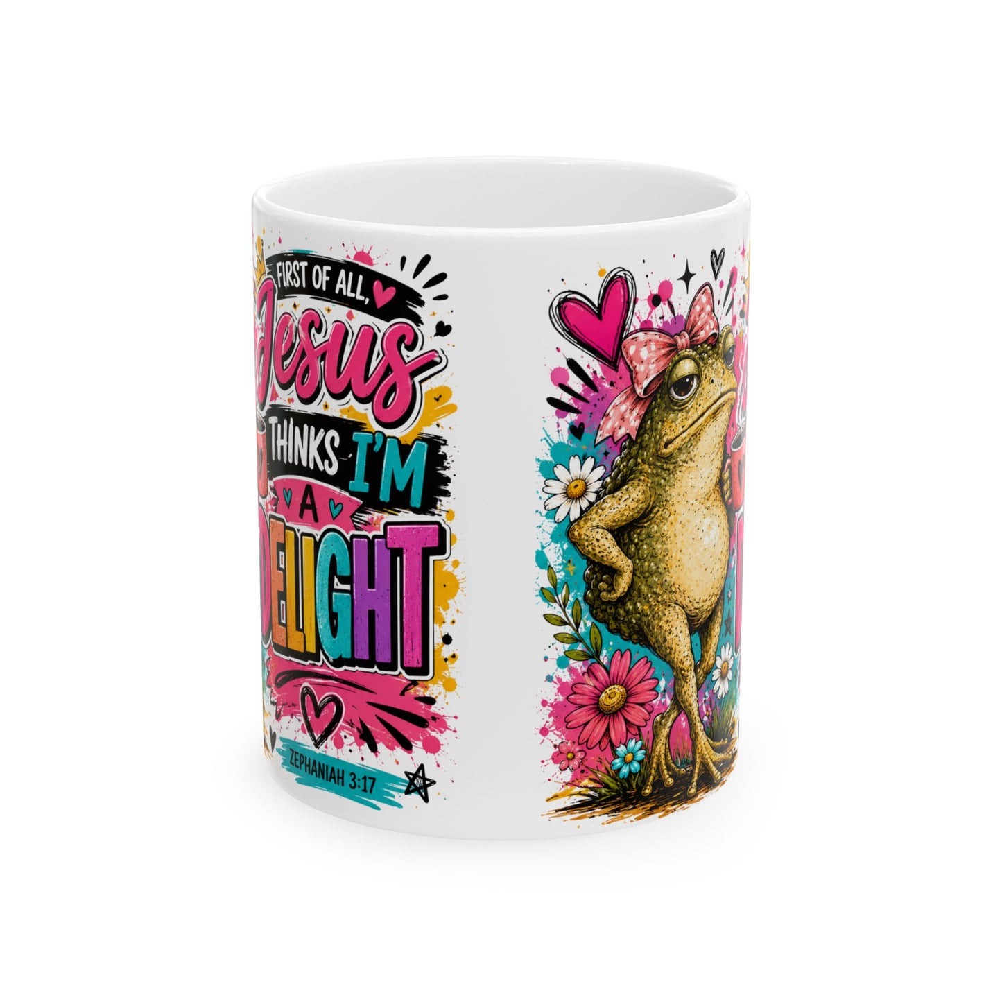 Jesus Thinks I am a Delight Mug | Colorful Frog Floral Scripture Design