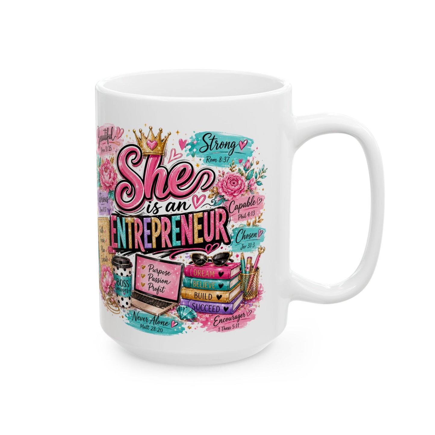 She is Entrepreneur Self Care Student Mug | Floral Books, Coffee, Study Planner Design