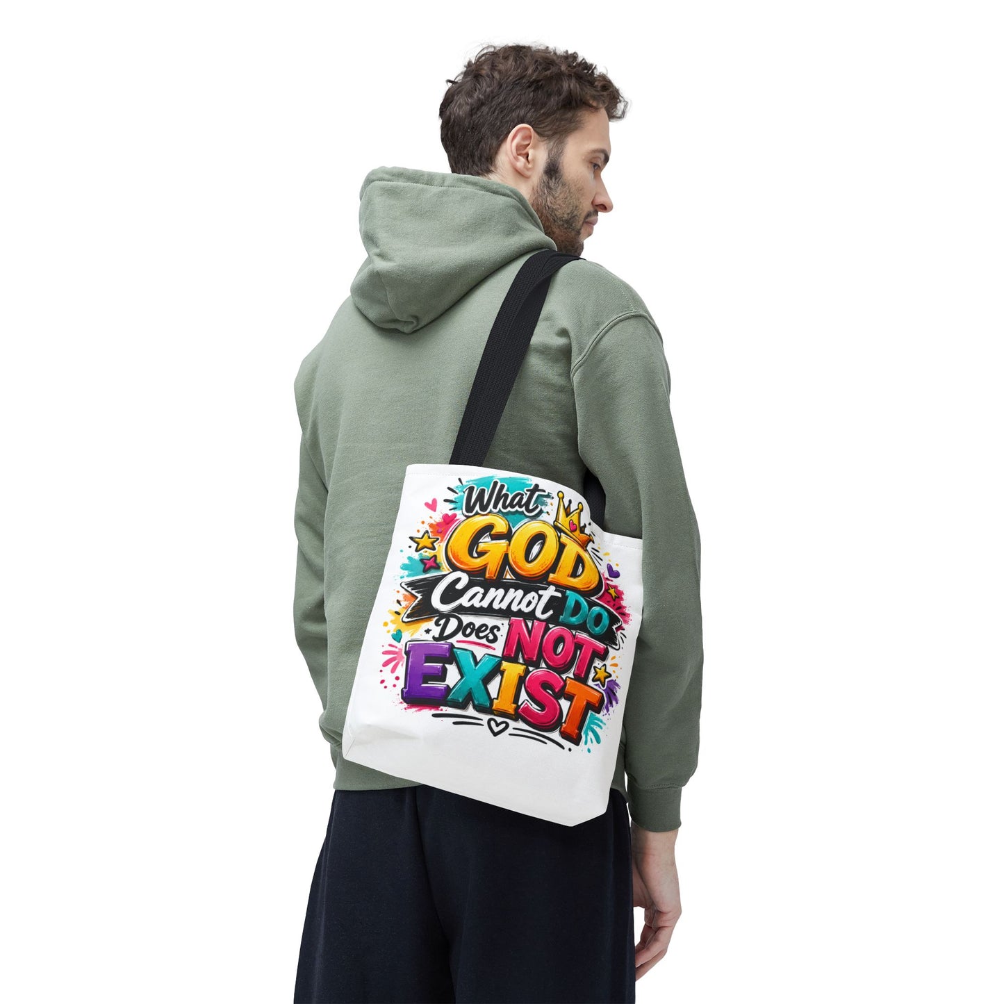 What God Cannot Do Does Not Exist tote bag | Religious Scripture Graphic Tote
