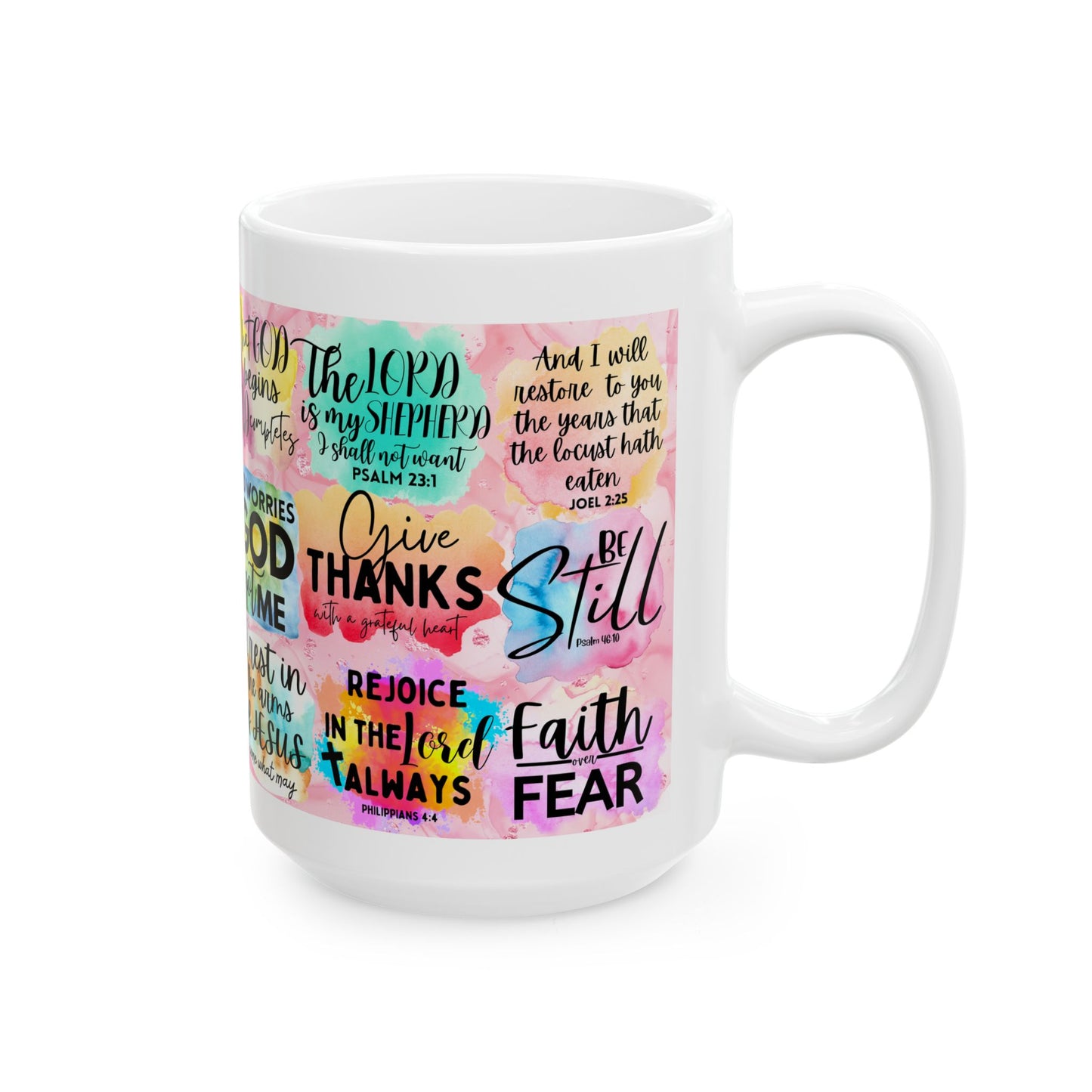 Inspirational Faith Quote Mug — Colorful Christian Scripture Coffee Cup