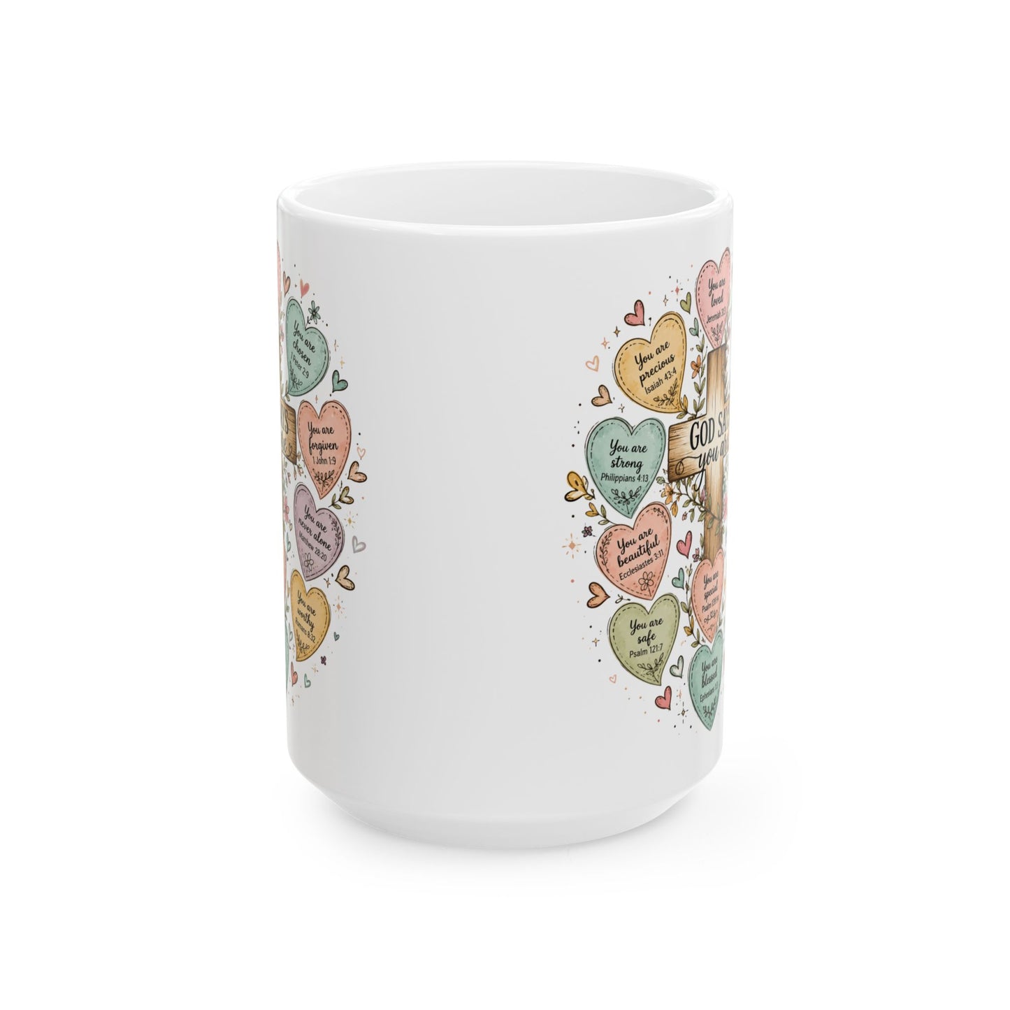 Conversation Heart Scriptures Mug | Inspirational Bible Verse Hearts