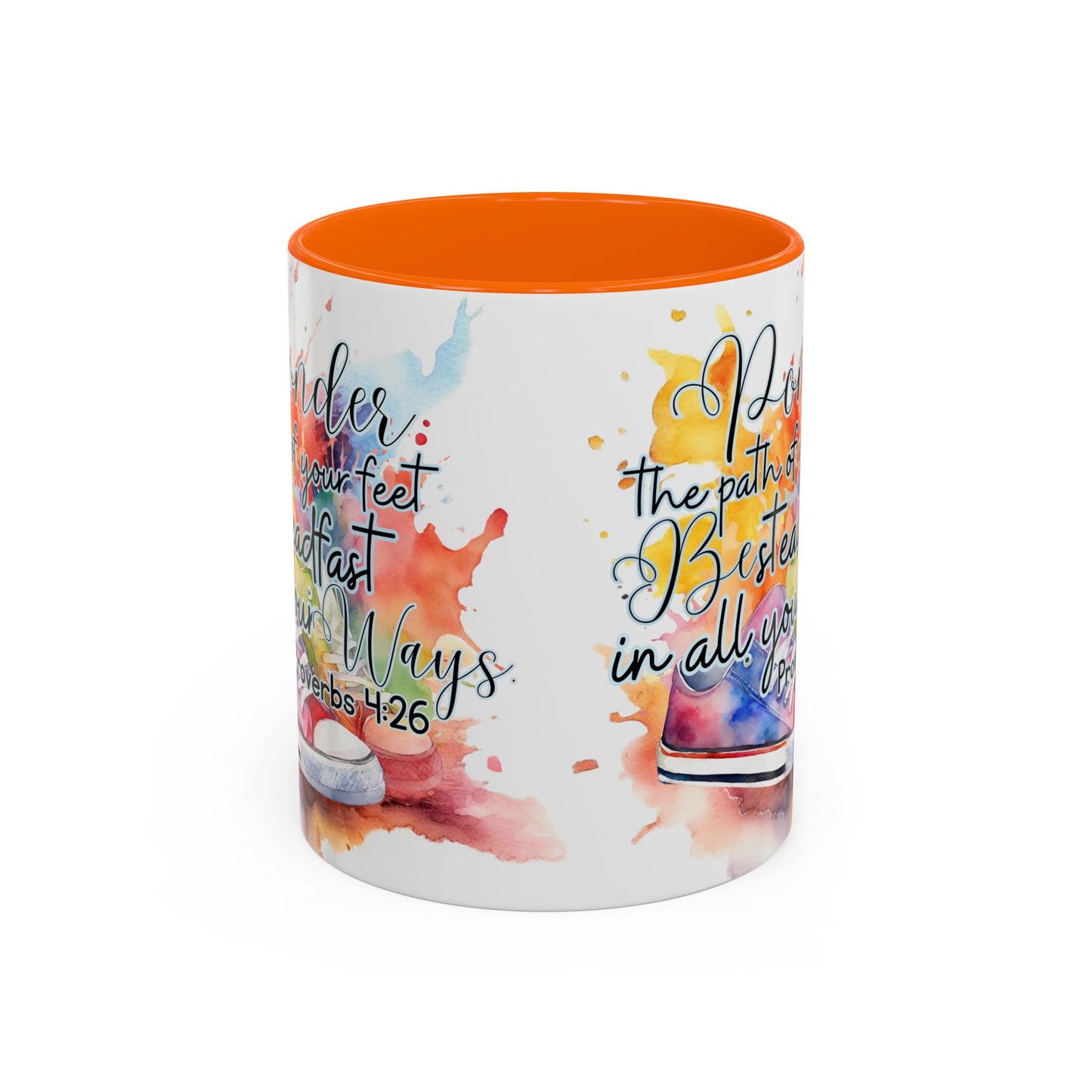 Accent Coffee Mug — Proverbs 4:26 'Ponder the Path of Your Feet' Watercolor Inspirational Mug
