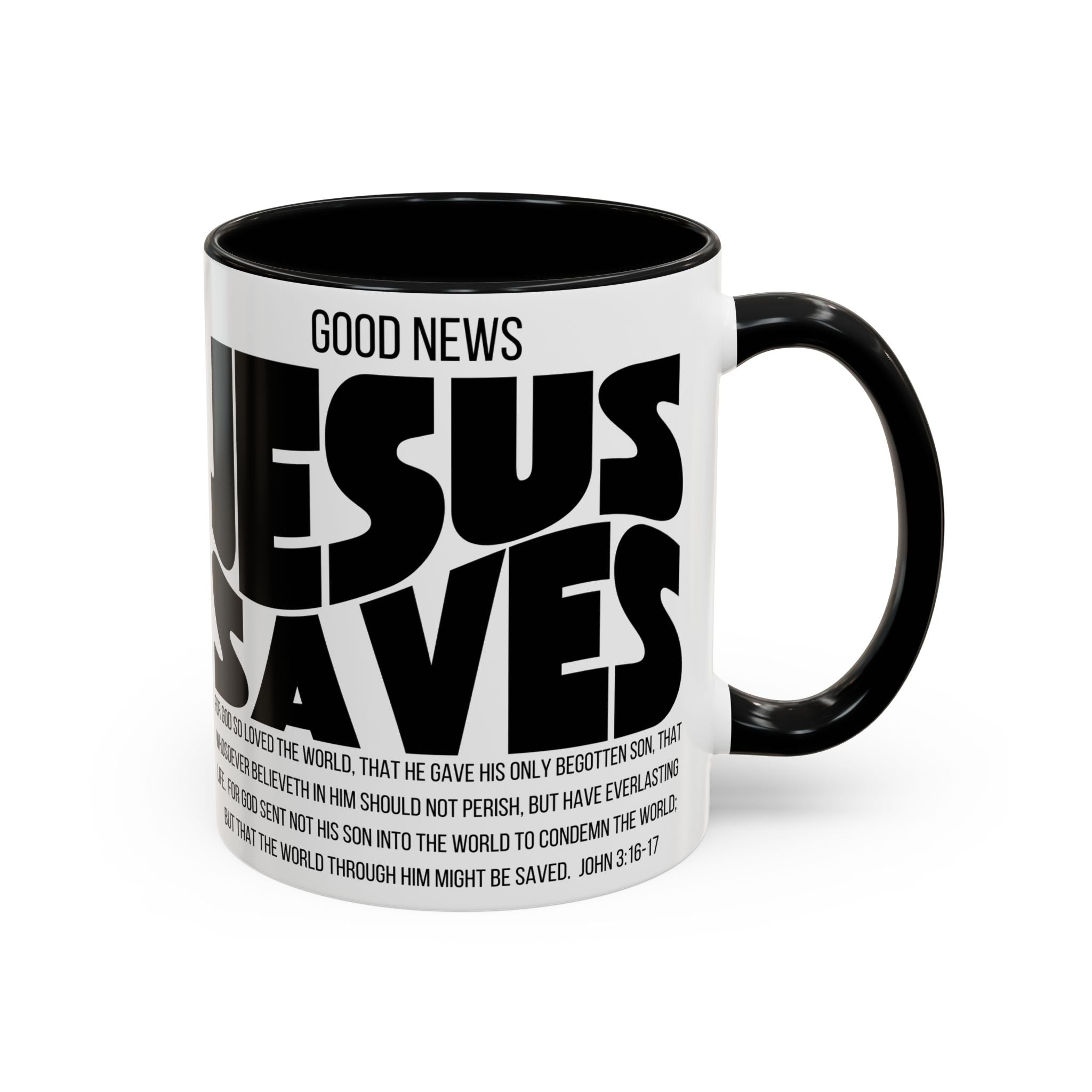 Jesus Saves Coffee Mug — 'Good News' Scripture Accent Mug (11/15 oz)
