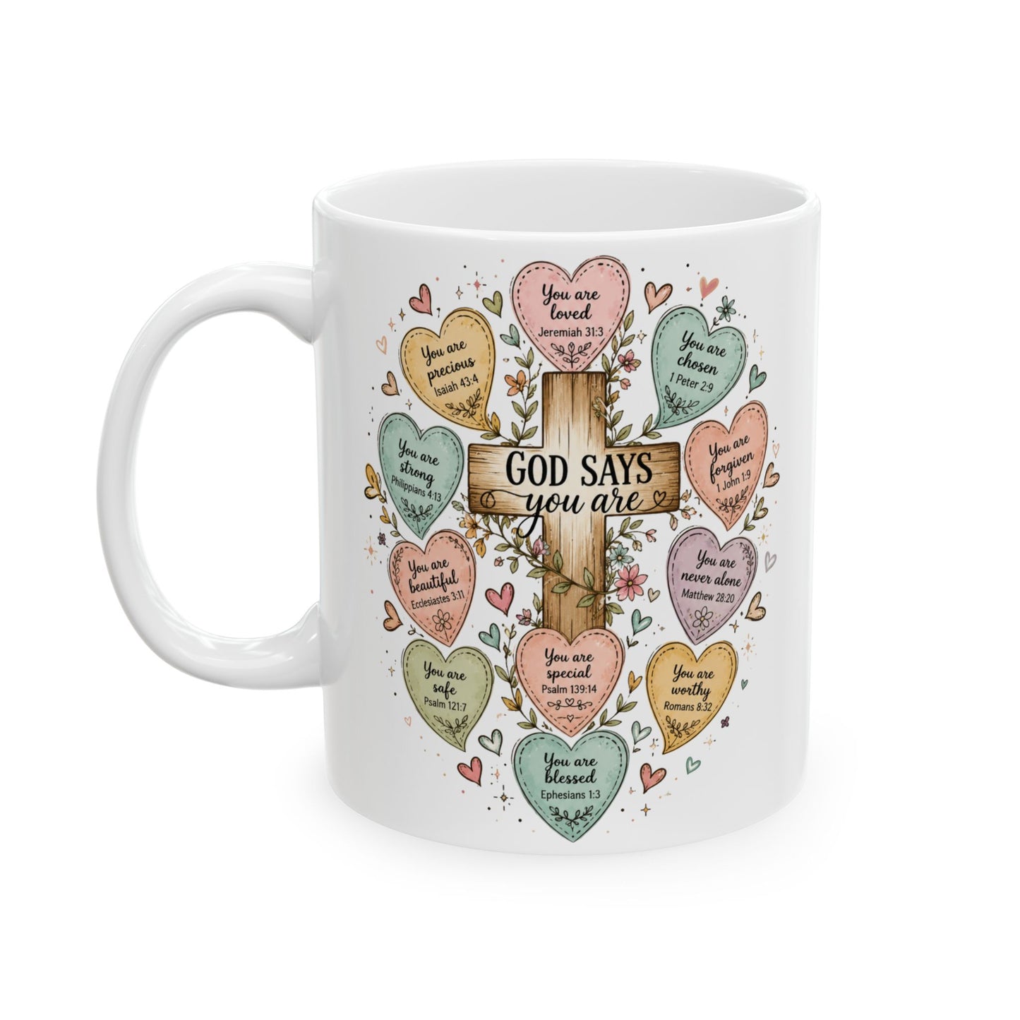 Conversation Heart Scriptures Mug | Inspirational Bible Verse Hearts