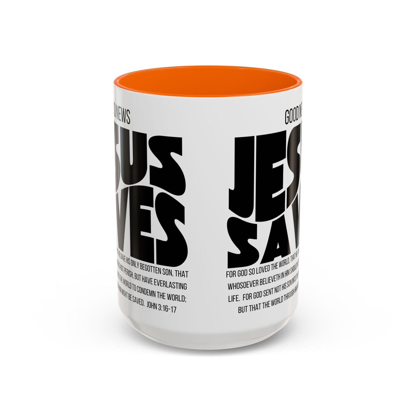 Jesus Saves Coffee Mug — 'Good News' Scripture Accent Mug (11/15 oz)