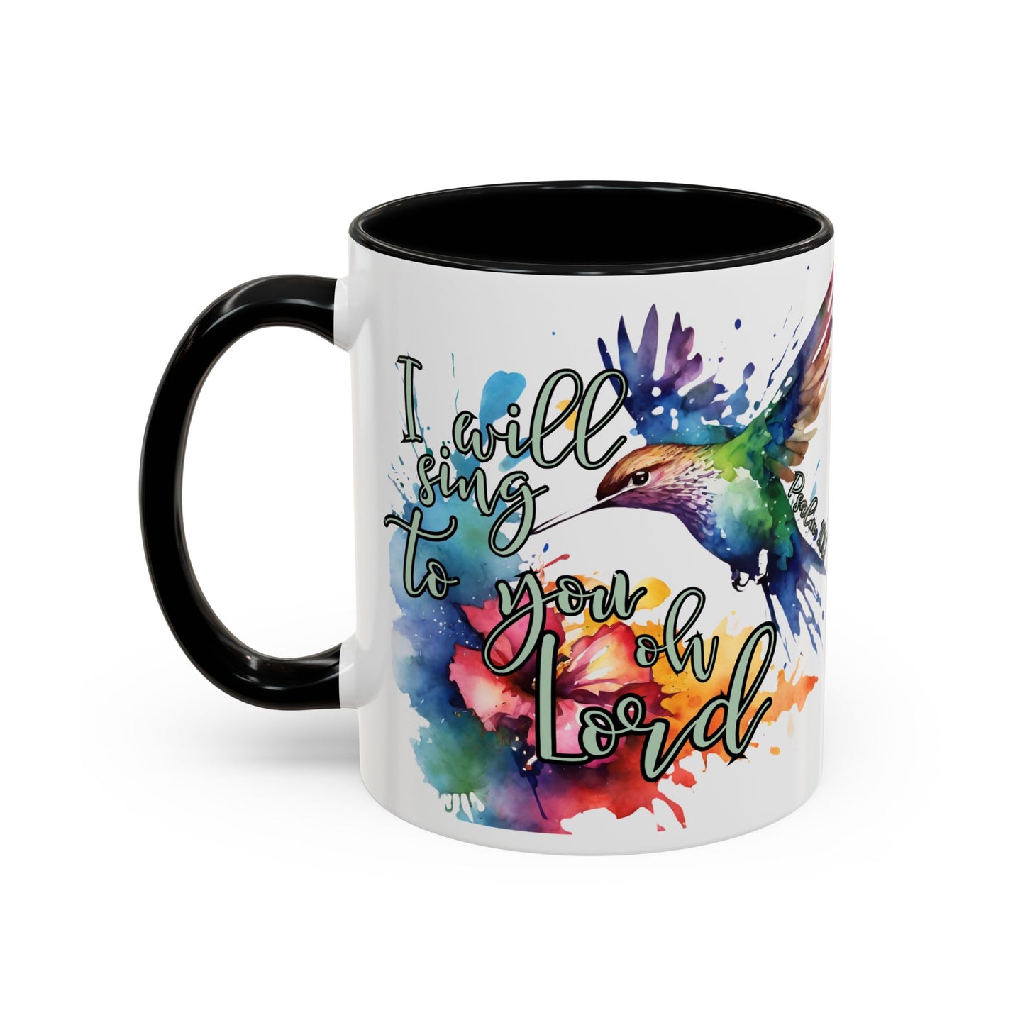 Coffee Mug — 'I Will Sing to You Lord' Watercolor Hummingbird