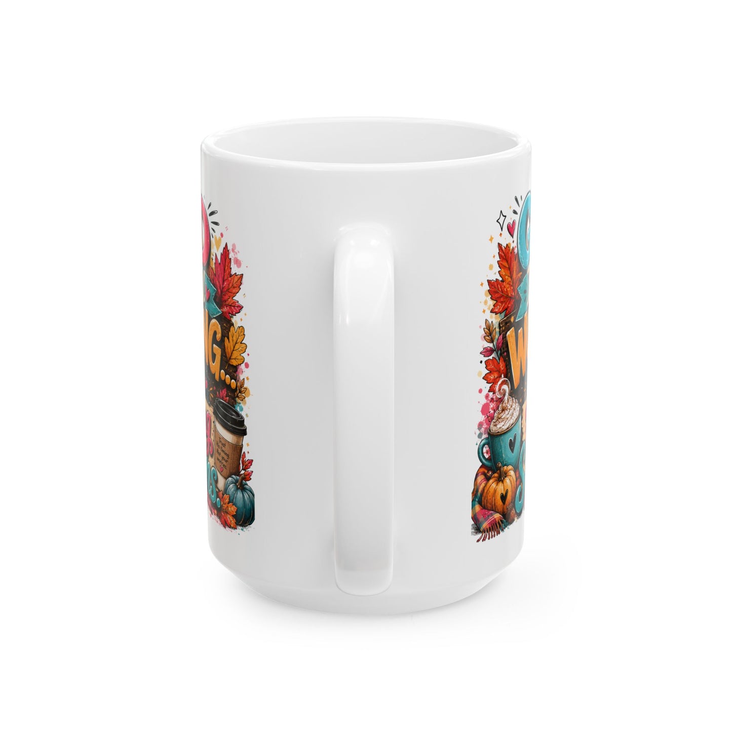 Cozy Fall Coffee Scene Mug | Autumn Leaves, Pumpkin Spice, Hot Drink Art