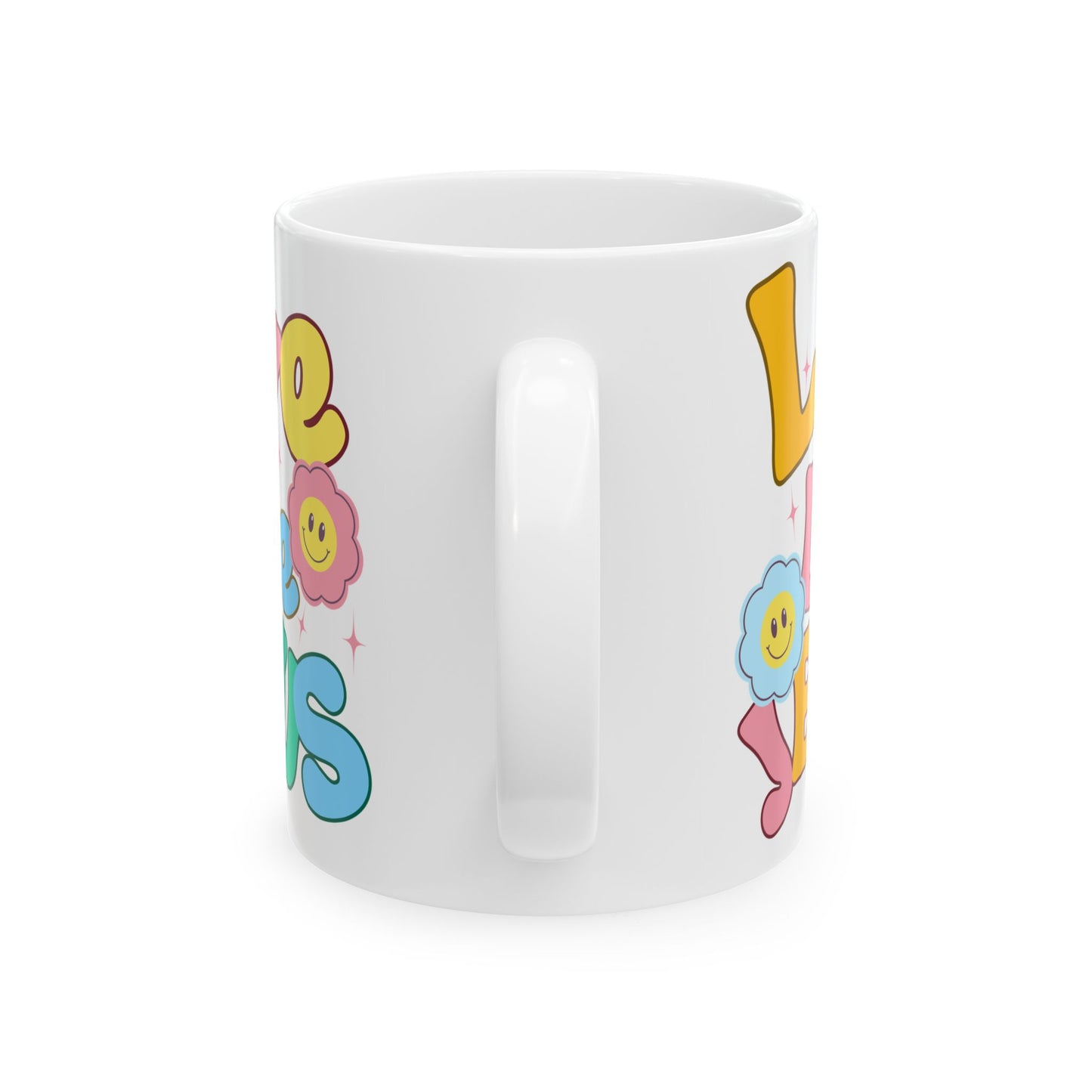 Retro 'Love Like Jesus' Ceramic Mug — Colorful Smiley Flower Faith Coffee Cup (11oz/15oz)
