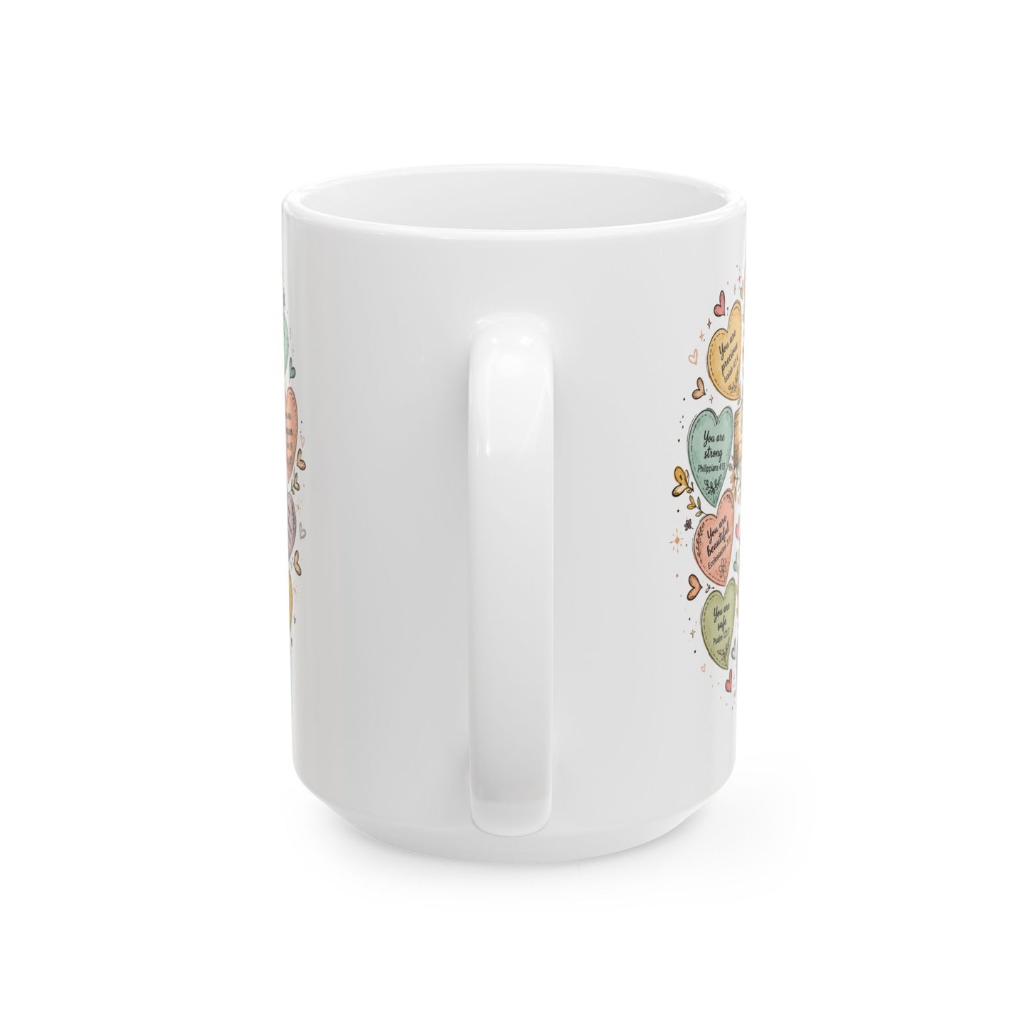 Conversation Heart Scriptures Mug | Inspirational Bible Verse Hearts