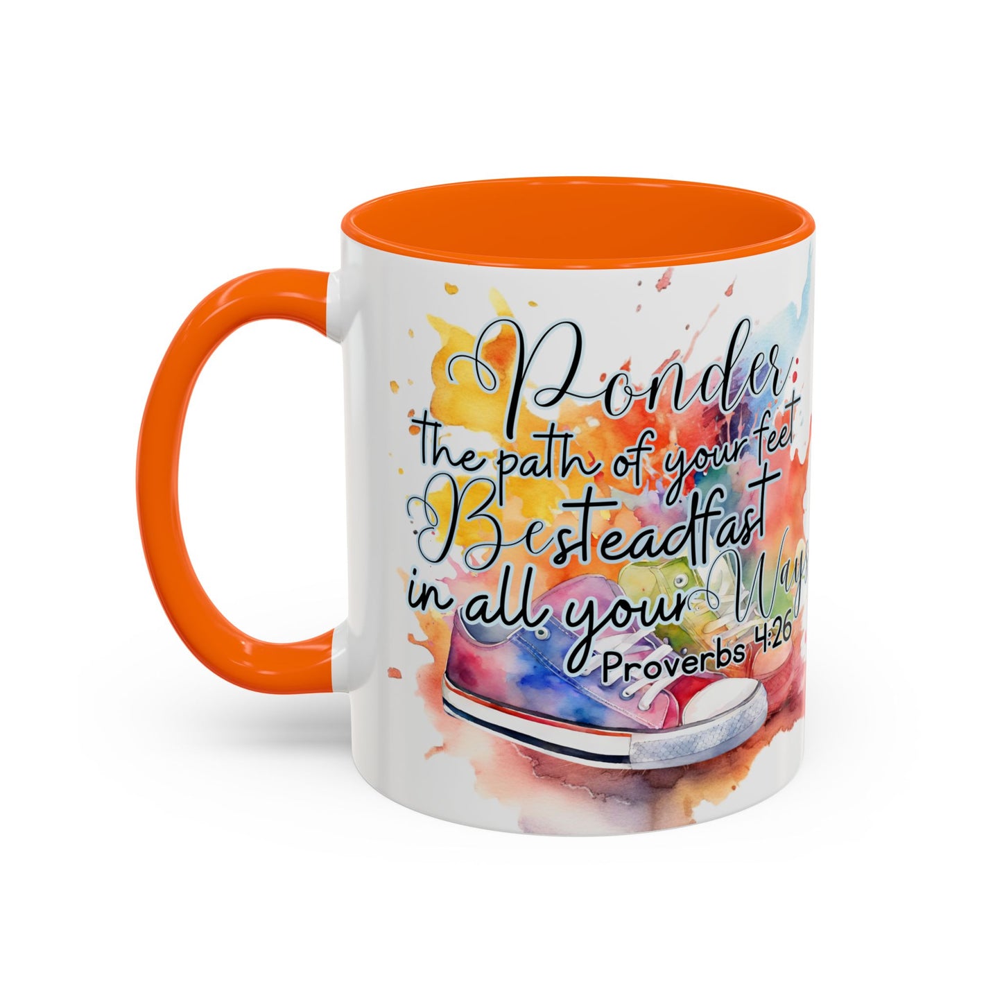 Accent Coffee Mug — Proverbs 4:26 'Ponder the Path of Your Feet' Watercolor Inspirational Mug
