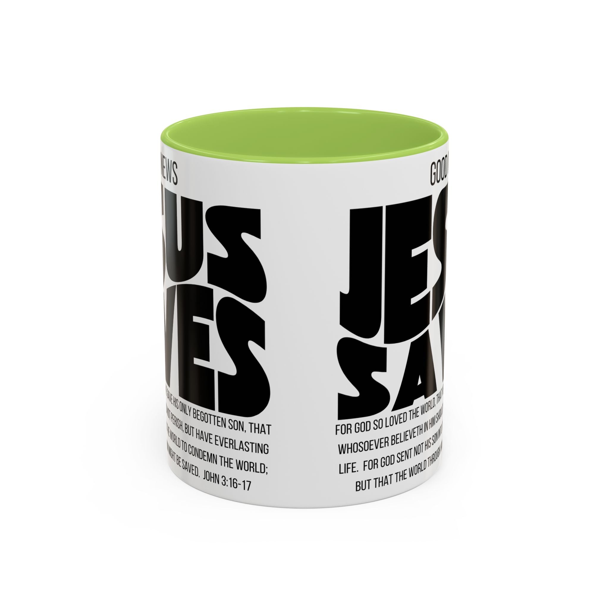 Jesus Saves Coffee Mug — 'Good News' Scripture Accent Mug (11/15 oz)