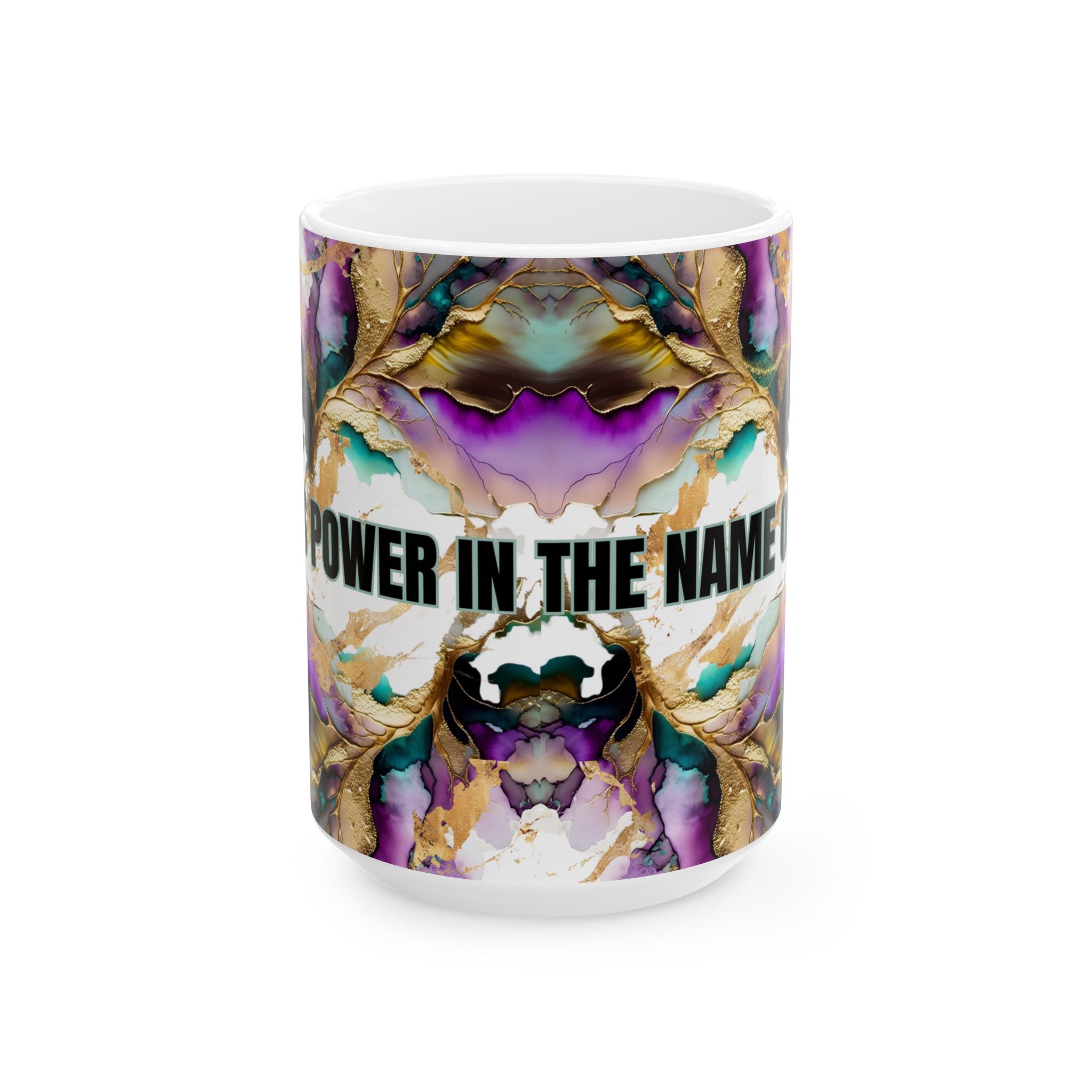 Power In The Name Of Jesus Mug — Floral Spiritual Coffee Cup (11oz/15oz)