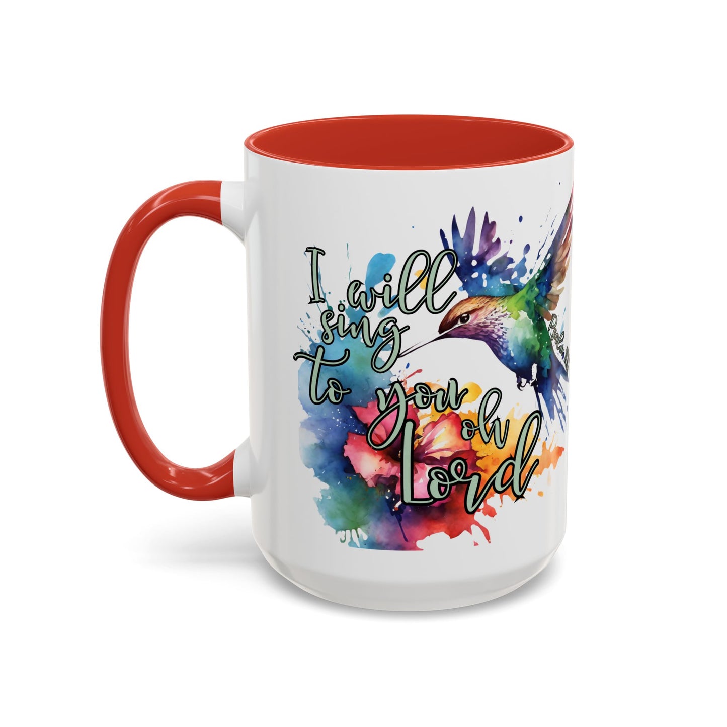 Coffee Mug — 'I Will Sing to You Lord' Watercolor Hummingbird