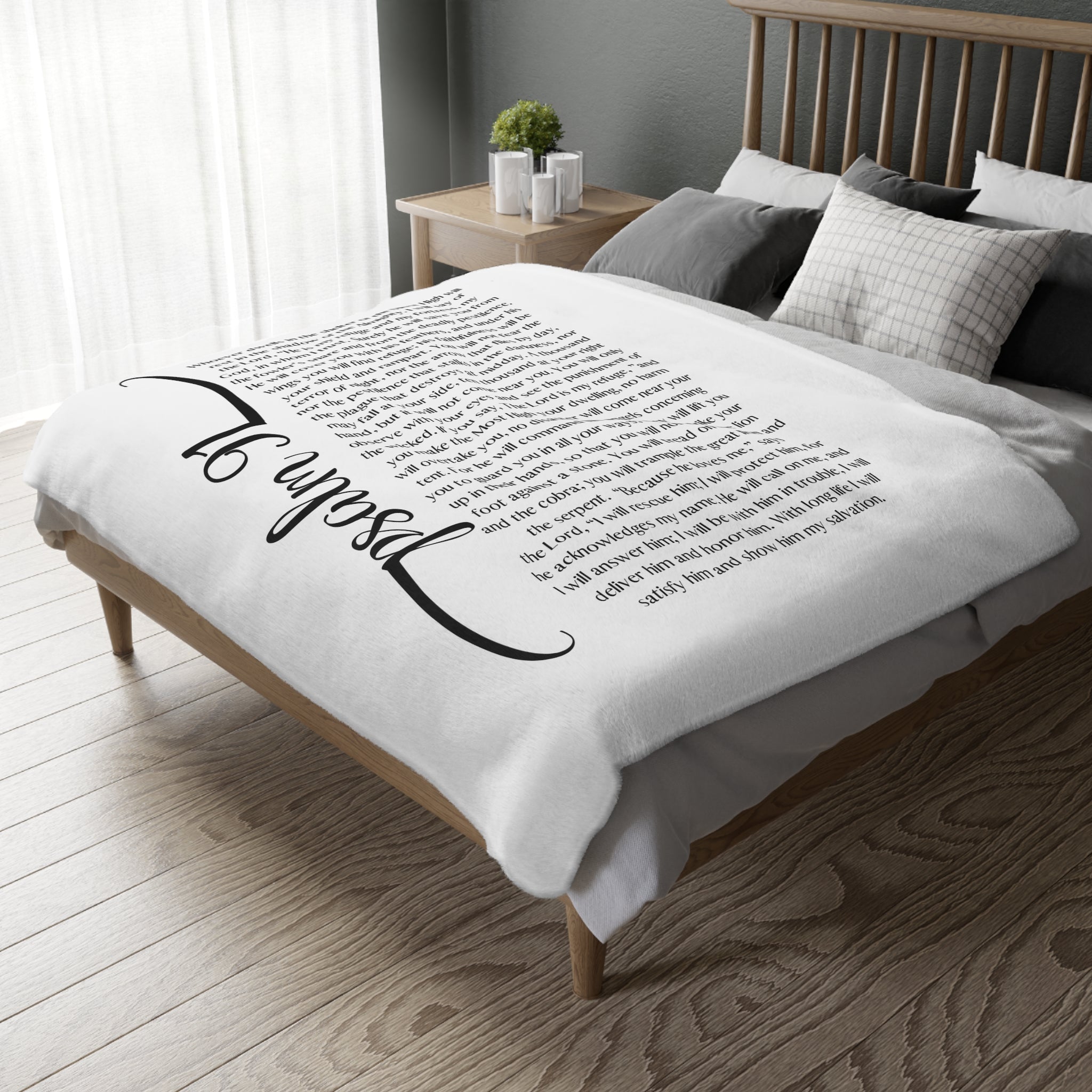 Psalm 91 Christian Velveteen Minky Blanket (Two-sided print)