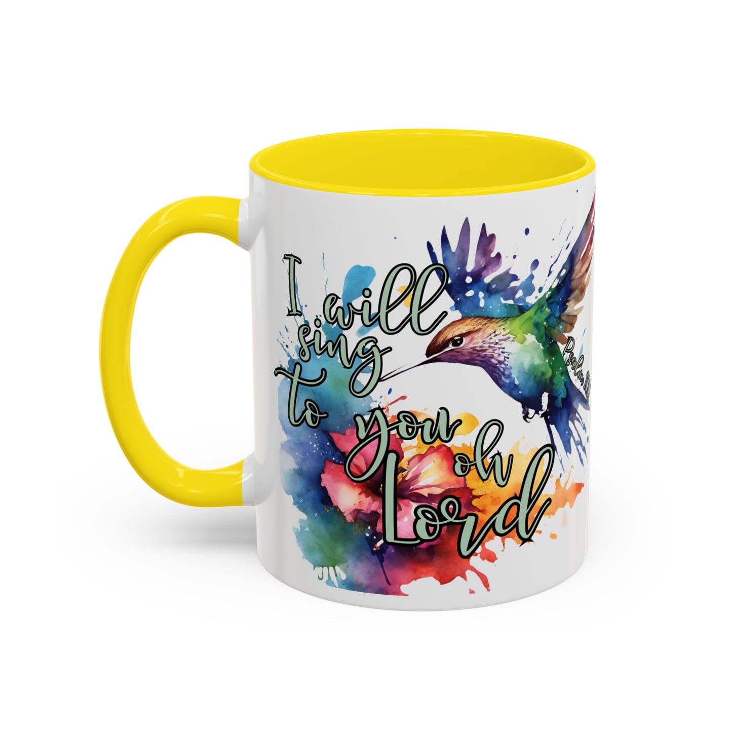 Coffee Mug — 'I Will Sing to You Lord' Watercolor Hummingbird