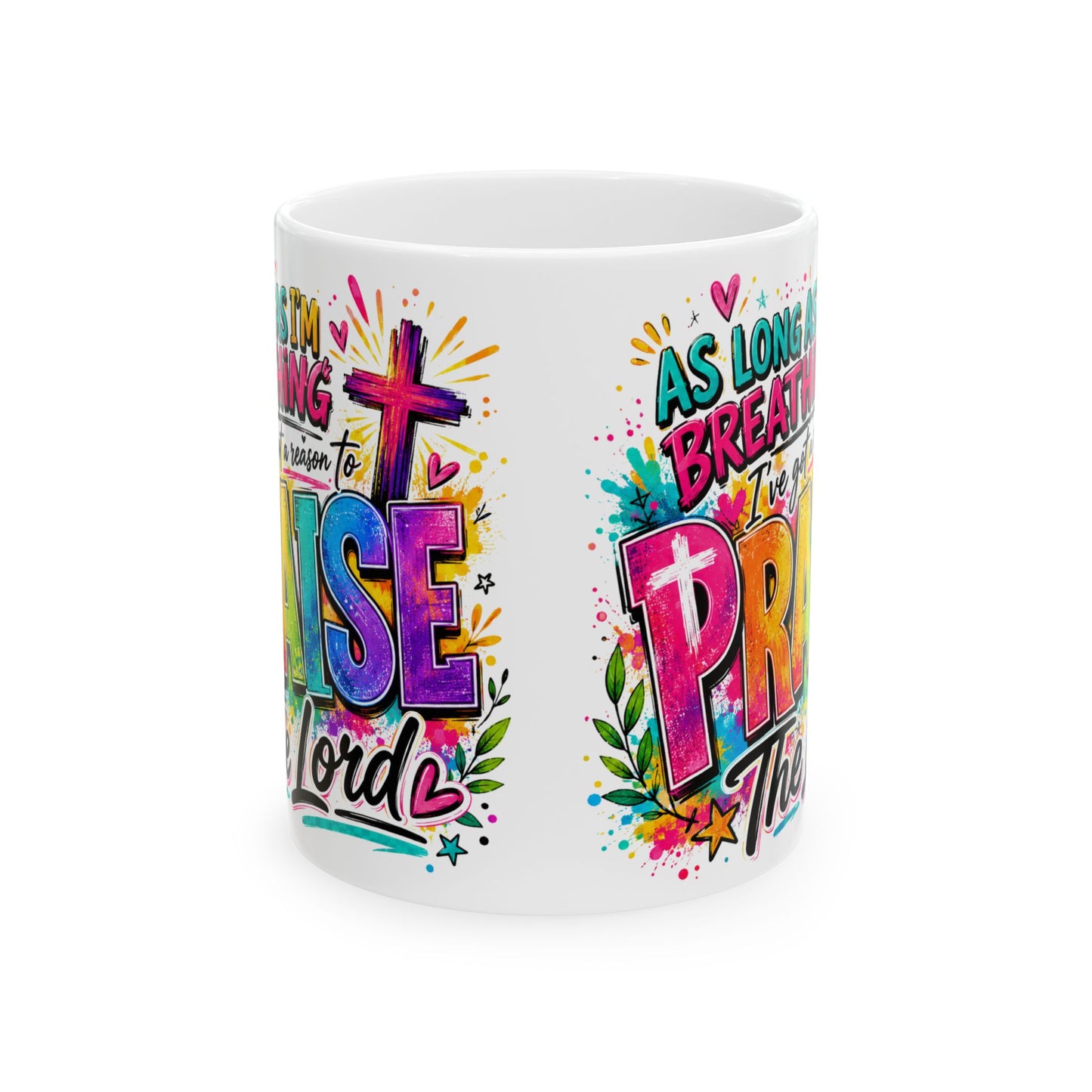 Praise Lord Christian Cross Mug | Colorful Faith Scripture Coffee Cup