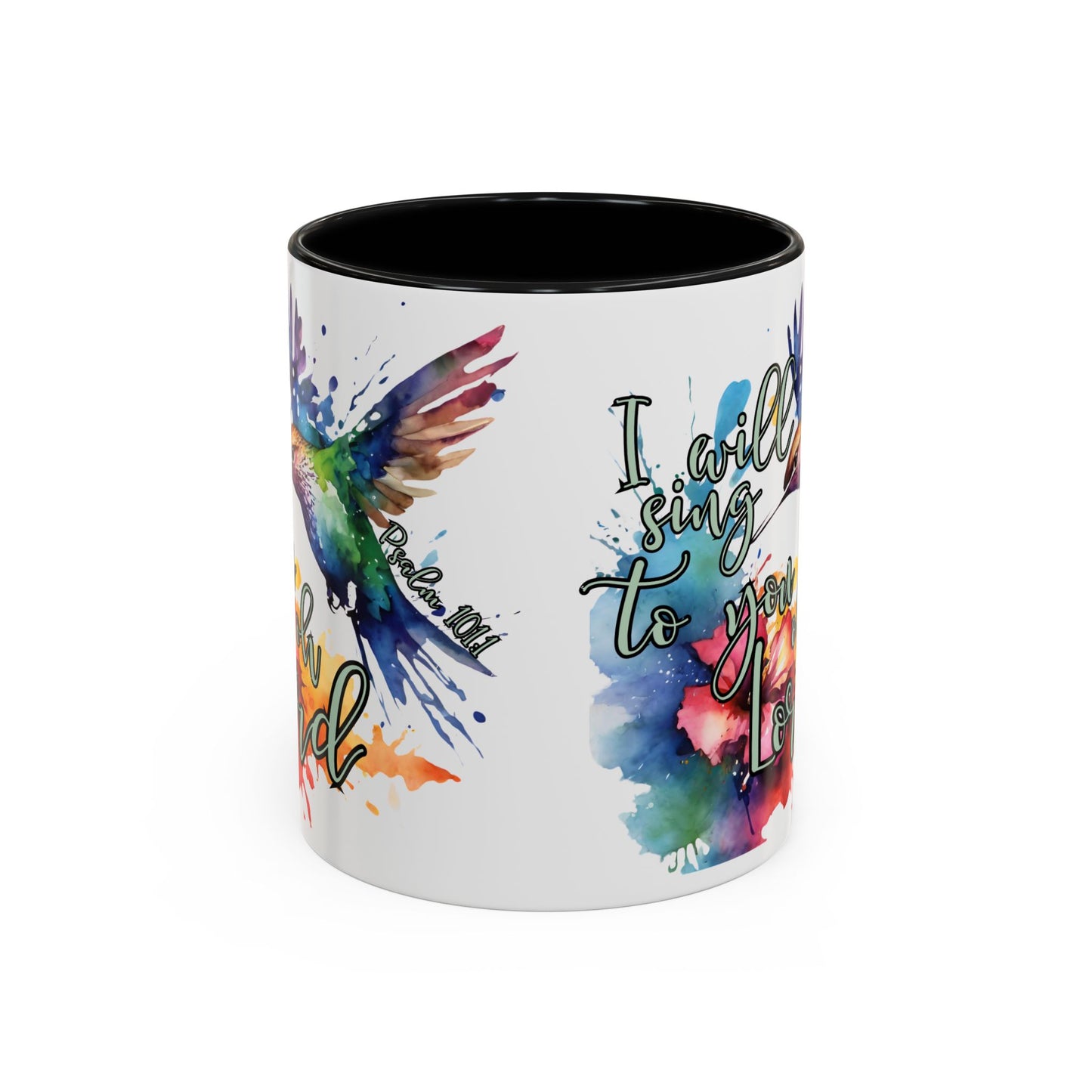 Coffee Mug — 'I Will Sing to You Lord' Watercolor Hummingbird