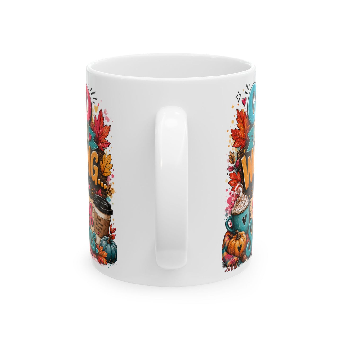 Cozy Fall Coffee Scene Mug | Autumn Leaves, Pumpkin Spice, Hot Drink Art