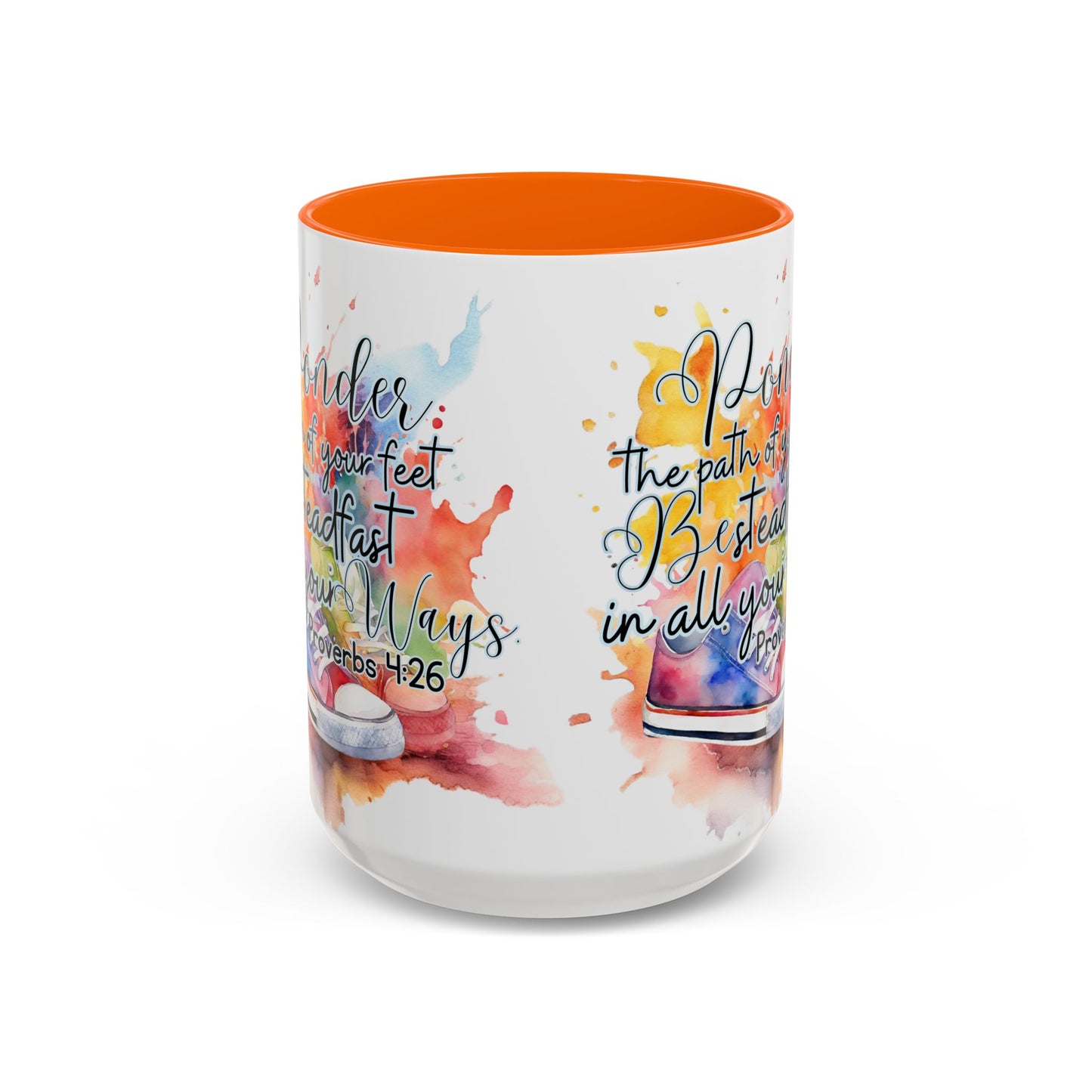 Accent Coffee Mug — Proverbs 4:26 'Ponder the Path of Your Feet' Watercolor Inspirational Mug