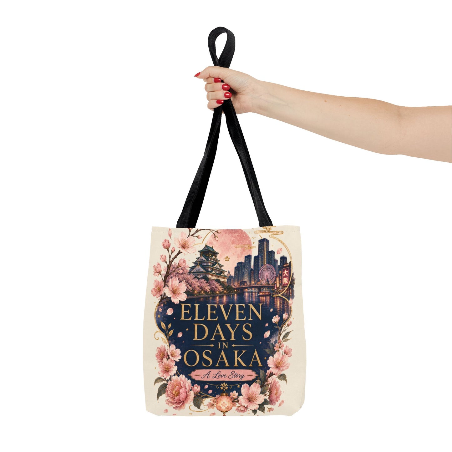 Osaka Travel Tote Bag — "Eleven Days in Osaka" Cherry Blossom Souvenir