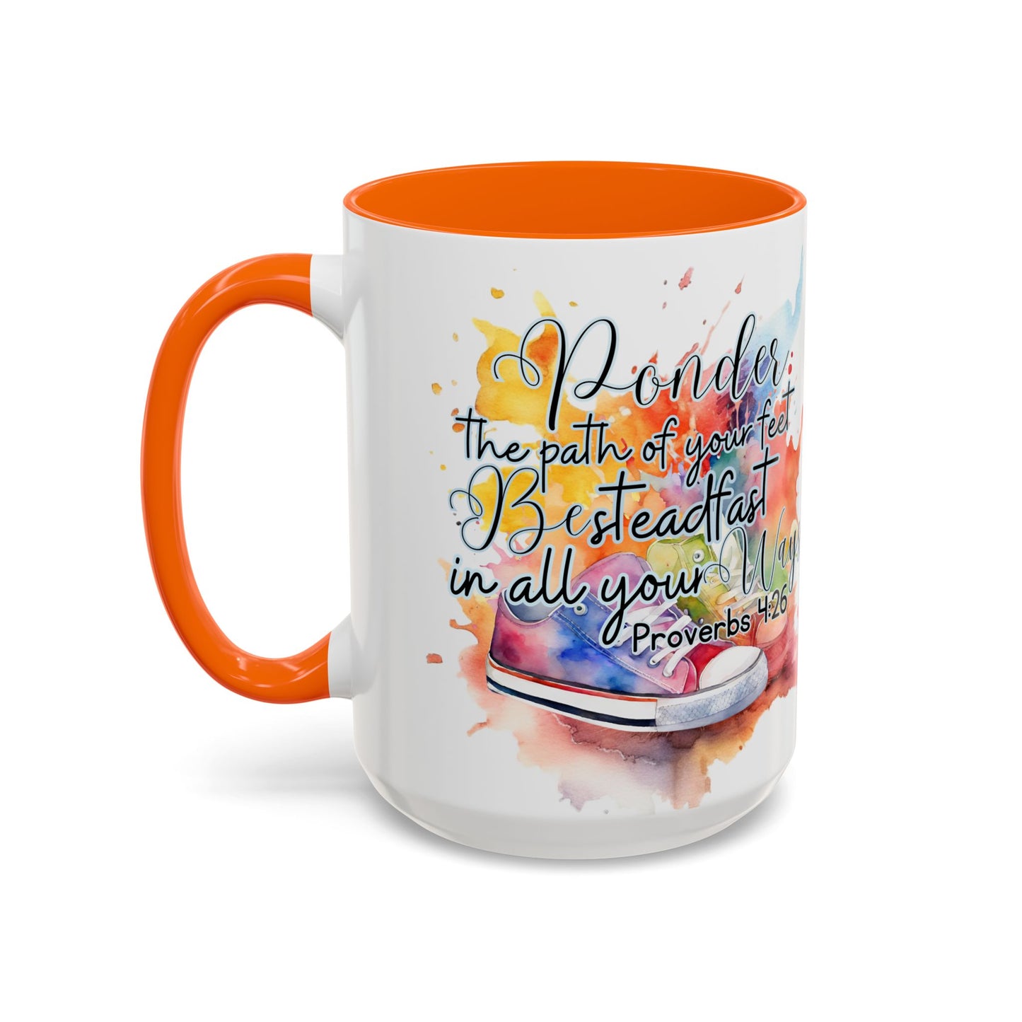 Accent Coffee Mug — Proverbs 4:26 'Ponder the Path of Your Feet' Watercolor Inspirational Mug