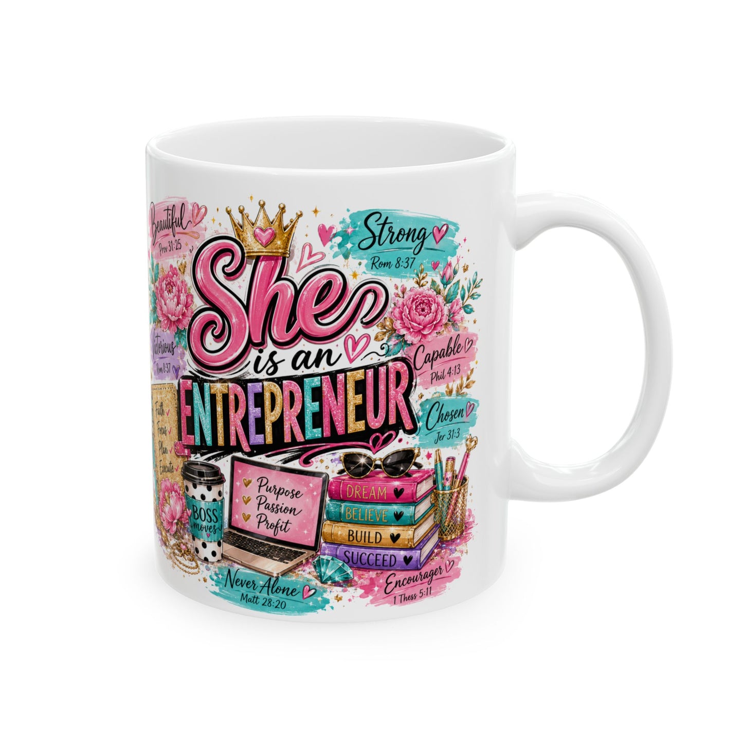 She is Entrepreneur Self Care Student Mug | Floral Books, Coffee, Study Planner Design