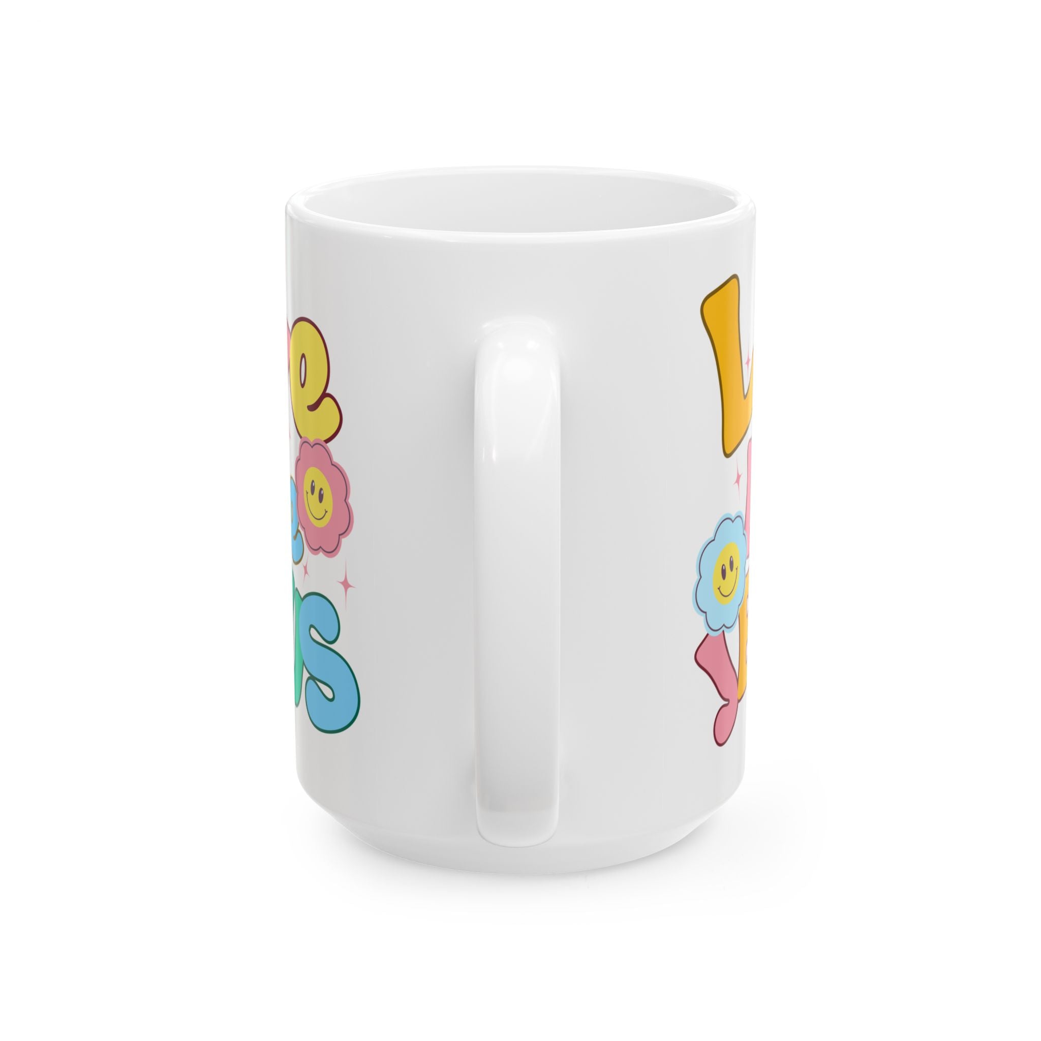 Retro 'Love Like Jesus' Ceramic Mug — Colorful Smiley Flower Faith Coffee Cup (11oz/15oz)