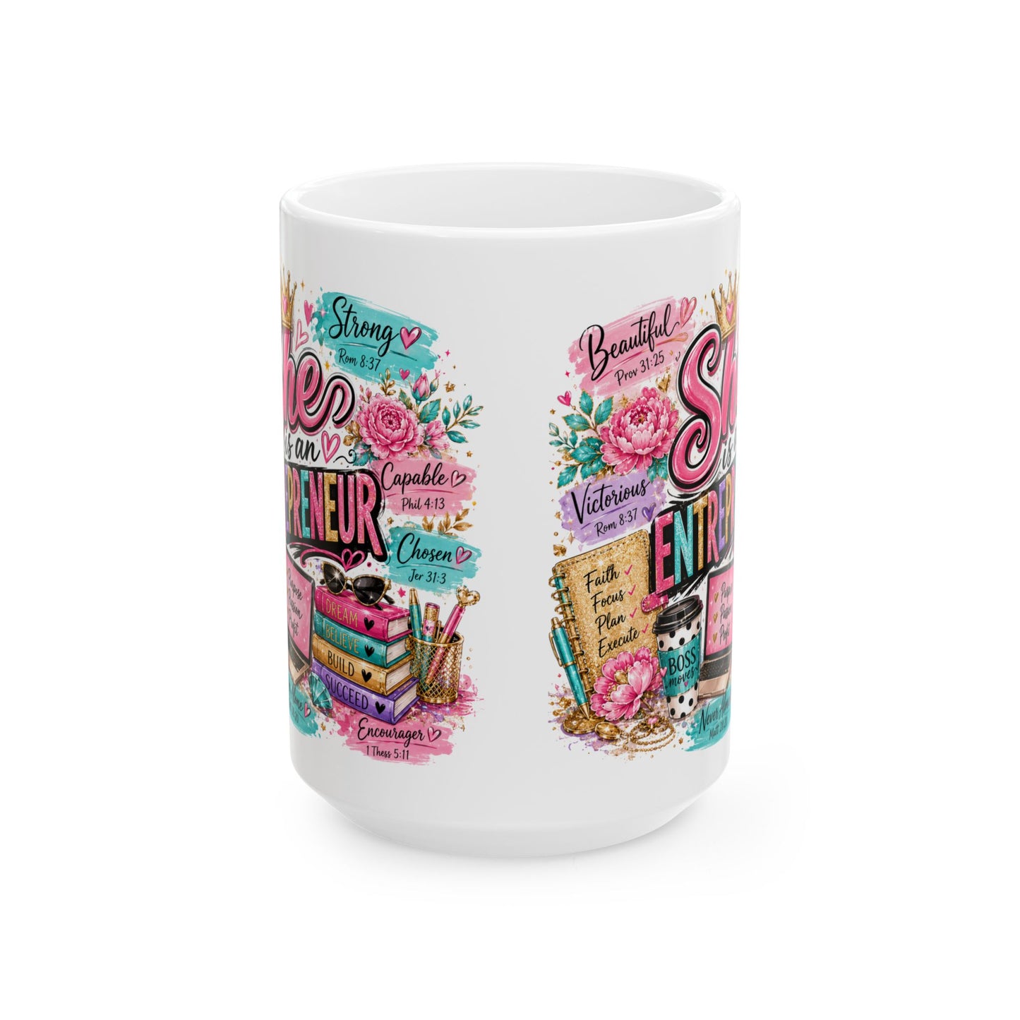 She is Entrepreneur Self Care Student Mug | Floral Books, Coffee, Study Planner Design