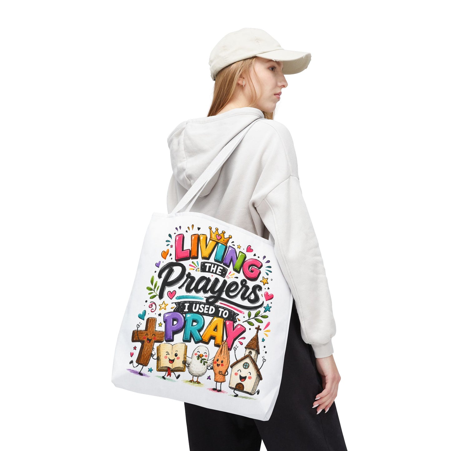 Living the Prayers I Used to Pray Tote Bag | Cute Religious Illustration