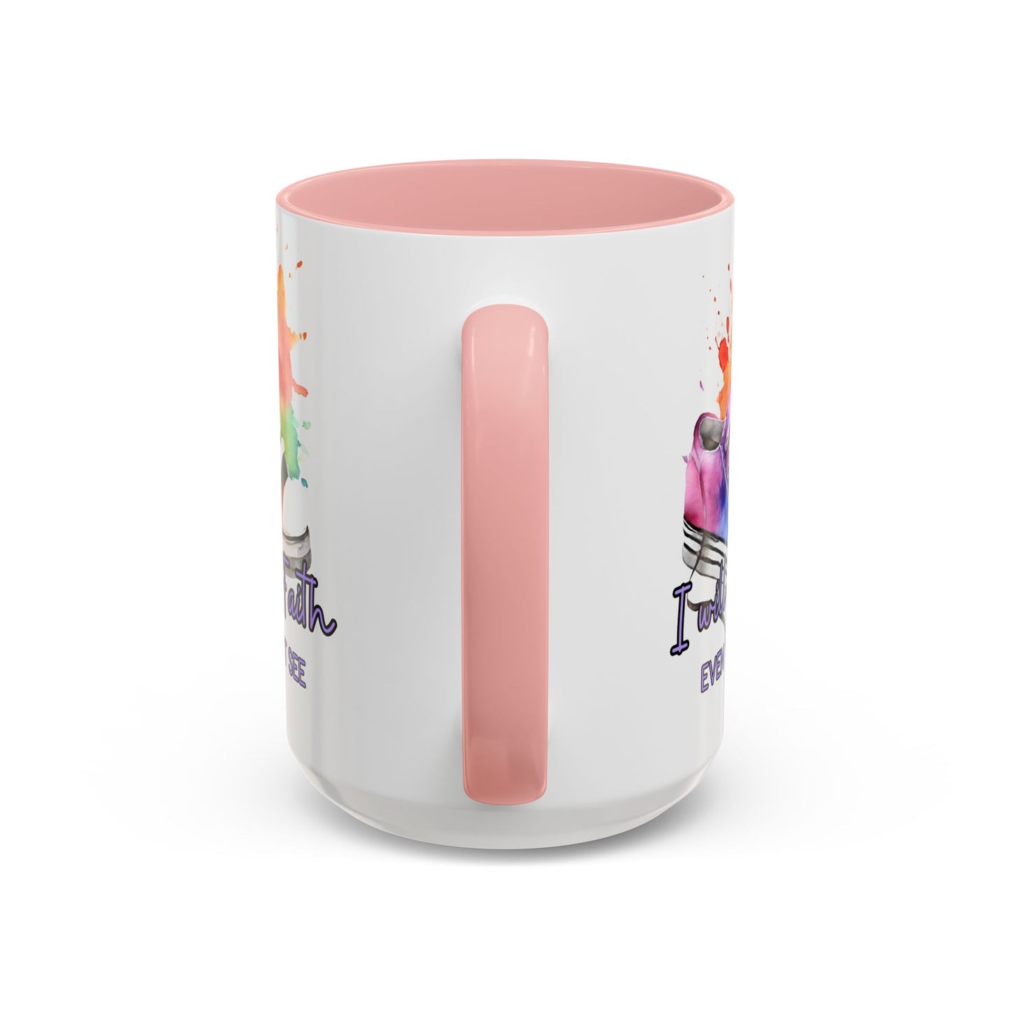 Accent Coffee Mug — "I Will Walk by Faith" Watercolor Sneakers Christian Gift (11/15oz)