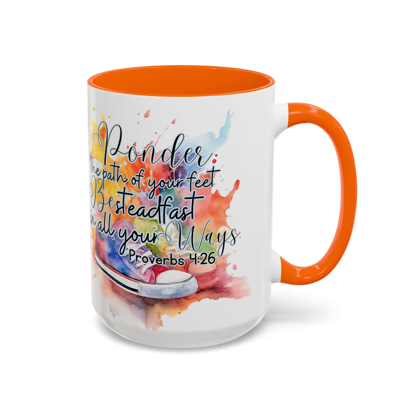 Accent Coffee Mug — Proverbs 4:26 'Ponder the Path of Your Feet' Watercolor Inspirational Mug