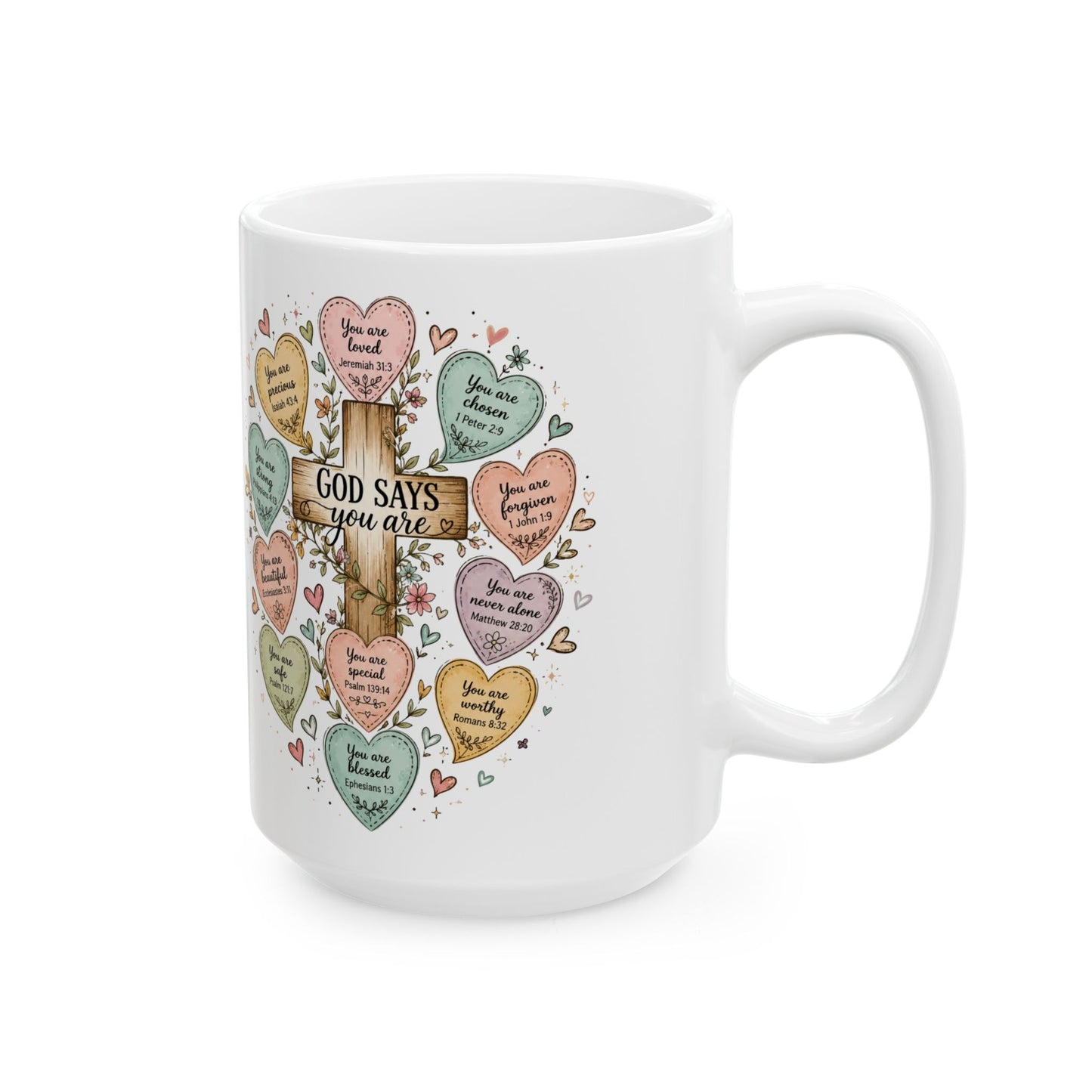 Conversation Heart Scriptures Mug | Inspirational Bible Verse Hearts
