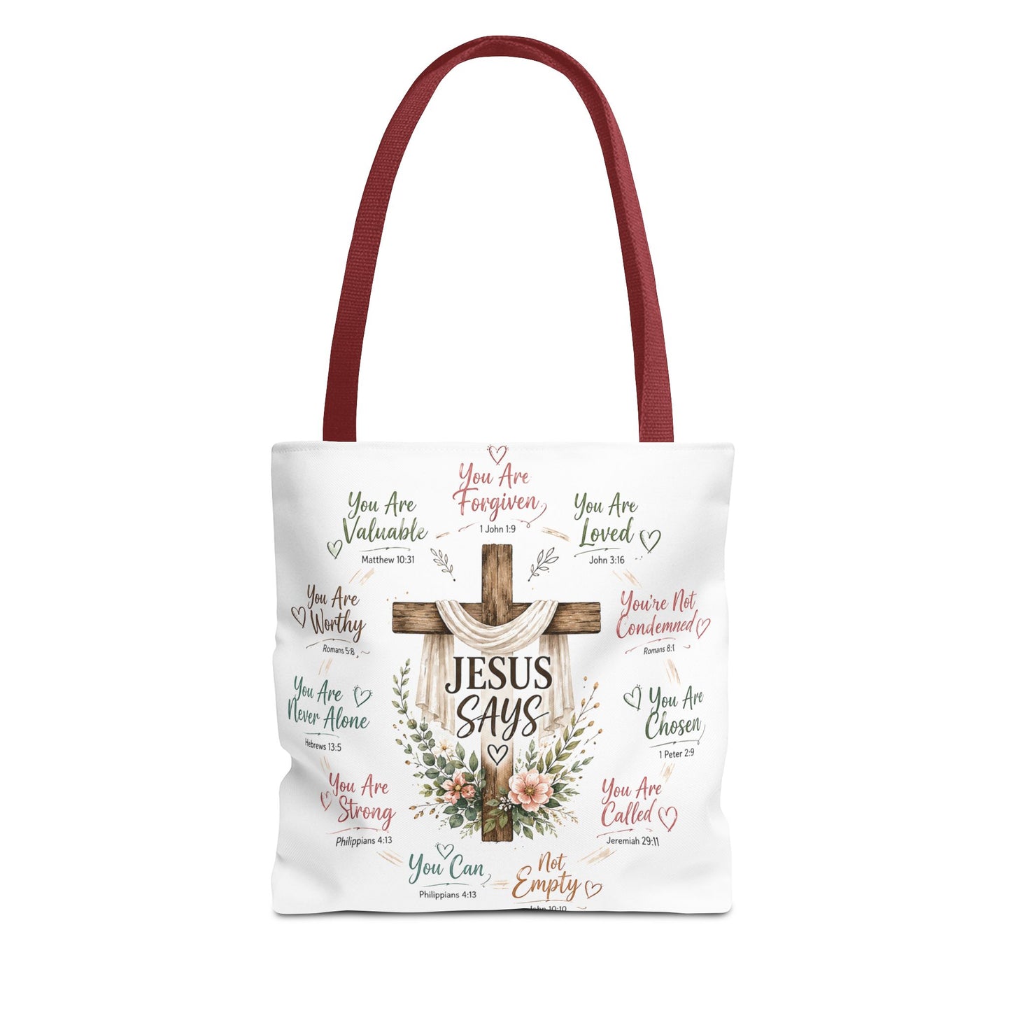 Jesus Says Cross Tote Bag | Christian Scripture Floral Design