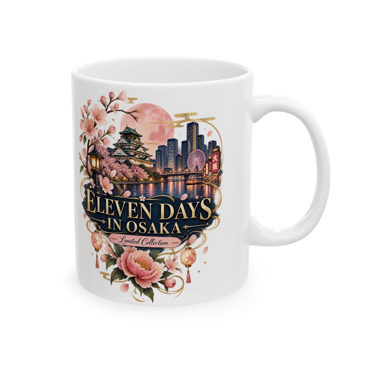 Elegant Floral 'Eleven Days in Osaka' Ceramic Mug — Inspirational Gift