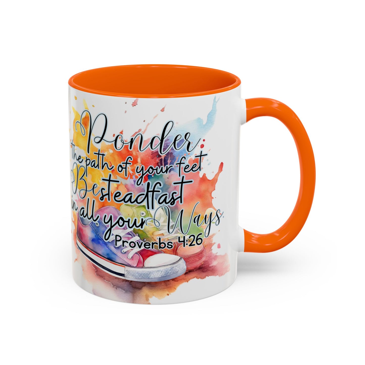 Accent Coffee Mug — Proverbs 4:26 'Ponder the Path of Your Feet' Watercolor Inspirational Mug