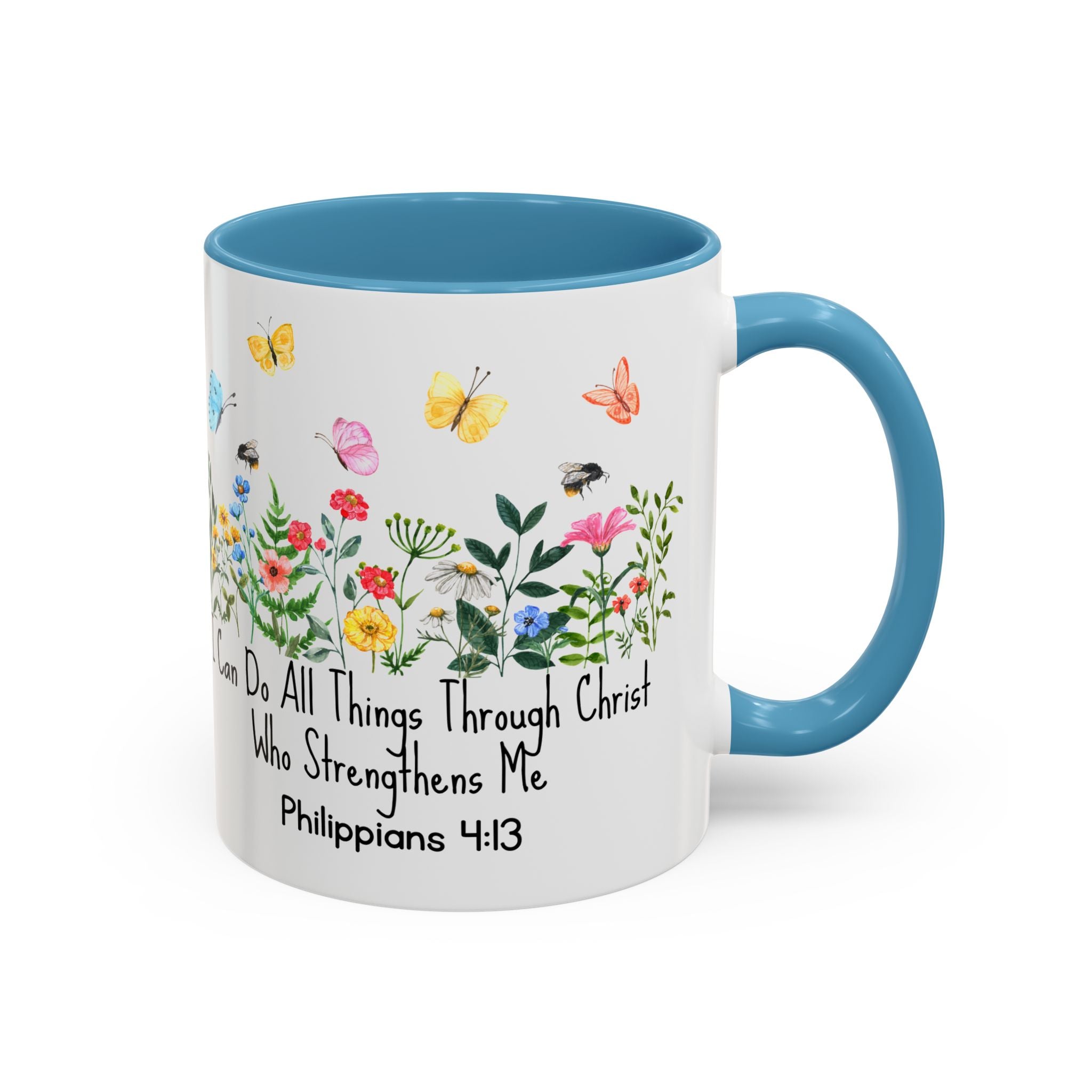 Inspirational Floral Coffee Mug — "I Can Do All Things Through Christ" Philippians 4:13