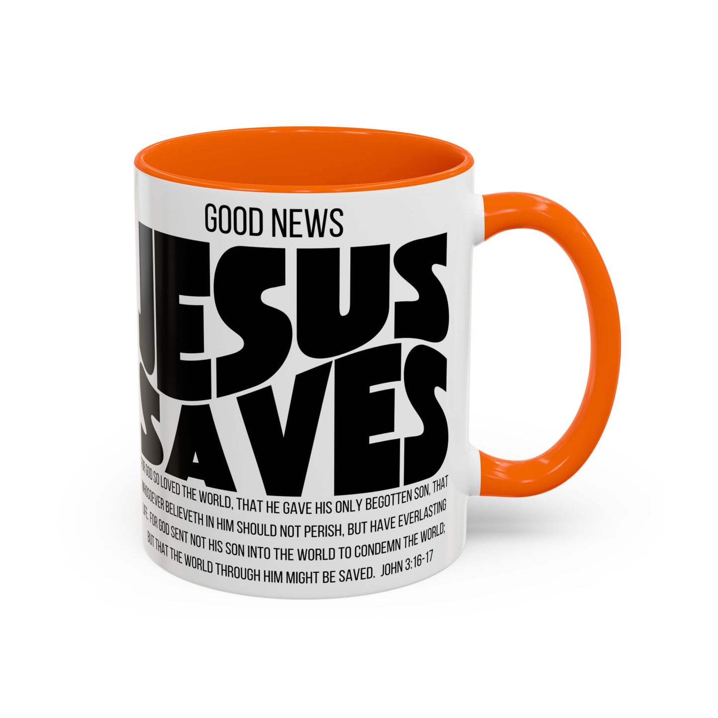 Jesus Saves Coffee Mug — 'Good News' Scripture Accent Mug (11/15 oz)