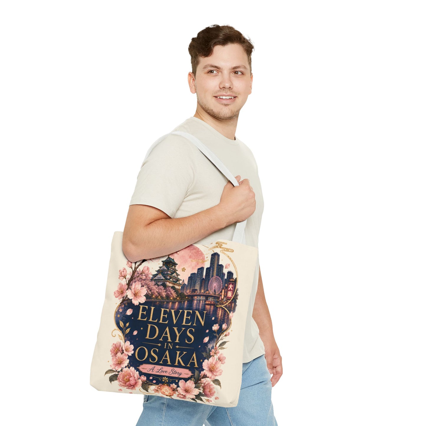 Osaka Travel Tote Bag — "Eleven Days in Osaka" Cherry Blossom Souvenir